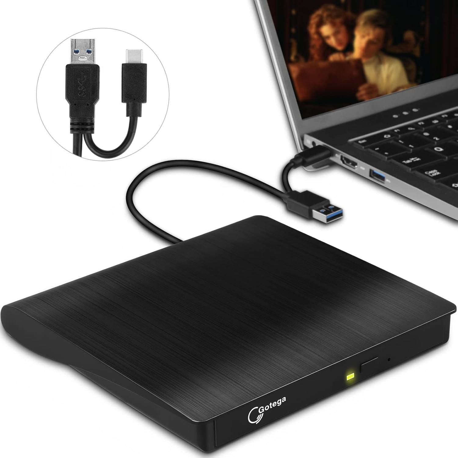 Gotega External DVD Drive USB-C Portable CD DVD Drive for $9.18