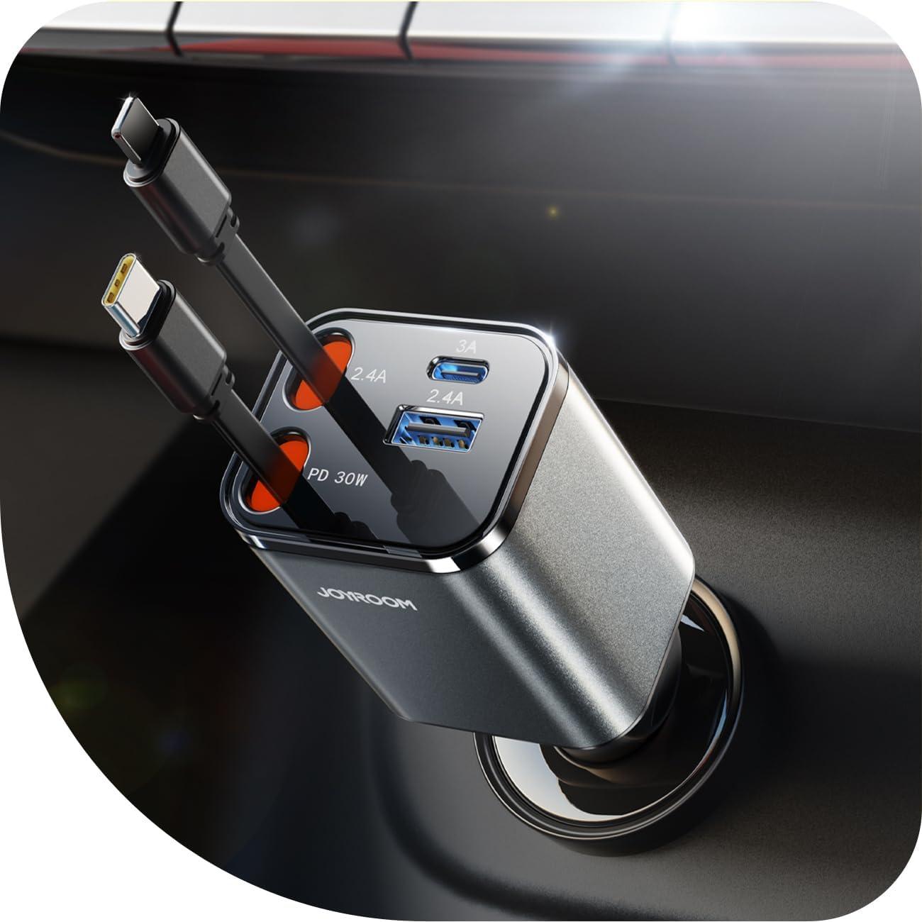 Joyroom 4-in-1 Retractable USB-C + Lightning Car Charger for $11.04 Shipped