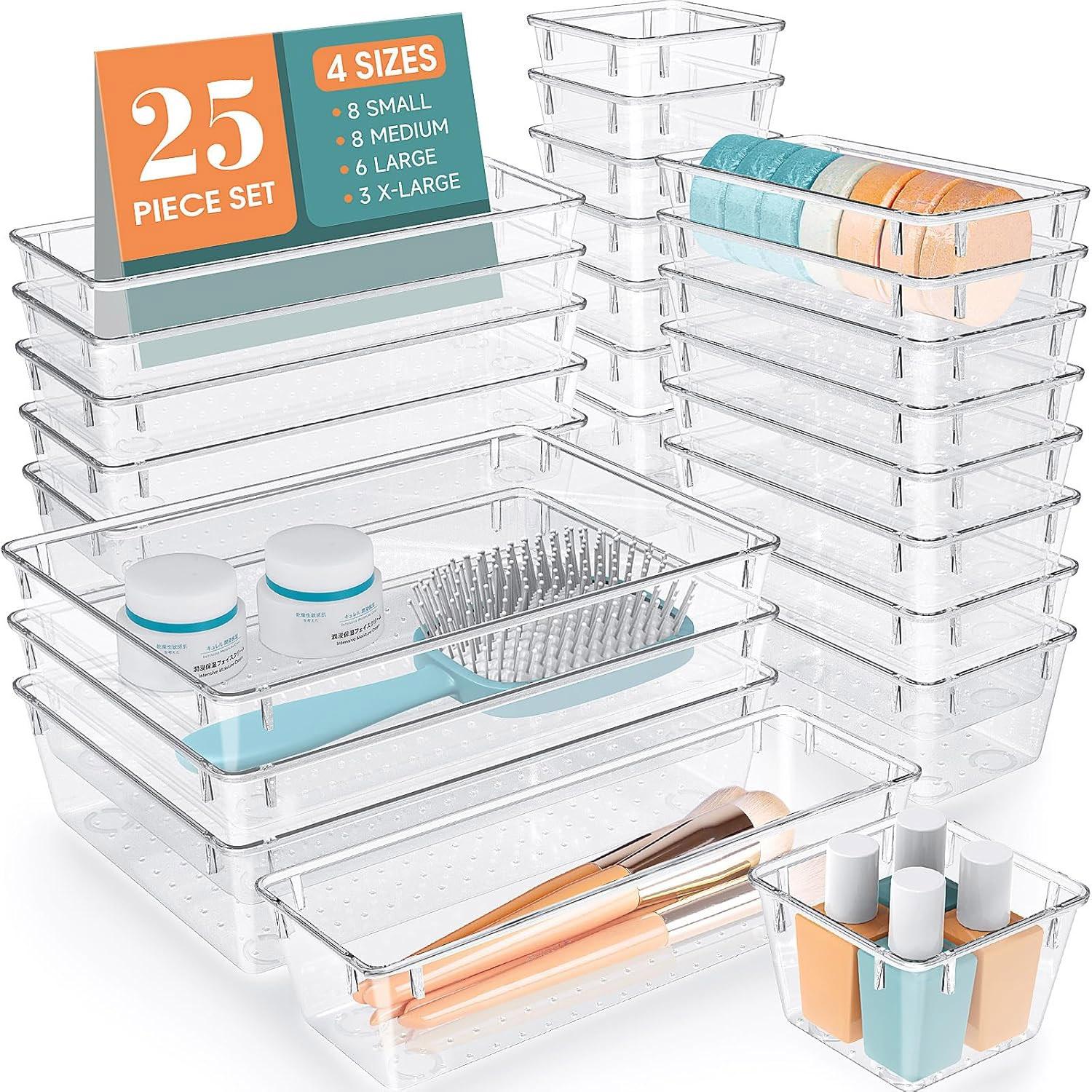 Wowbox 25-Piece Clear Plastic Drawer Organizer Set for $16.99
