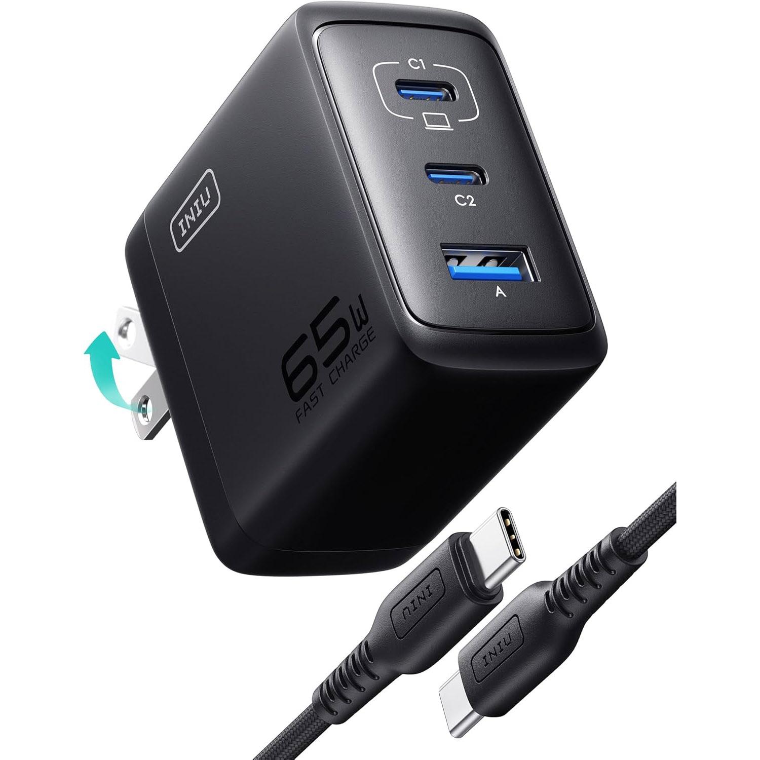 INIU 65W USB-C 3-Port Charger Block for $12.74