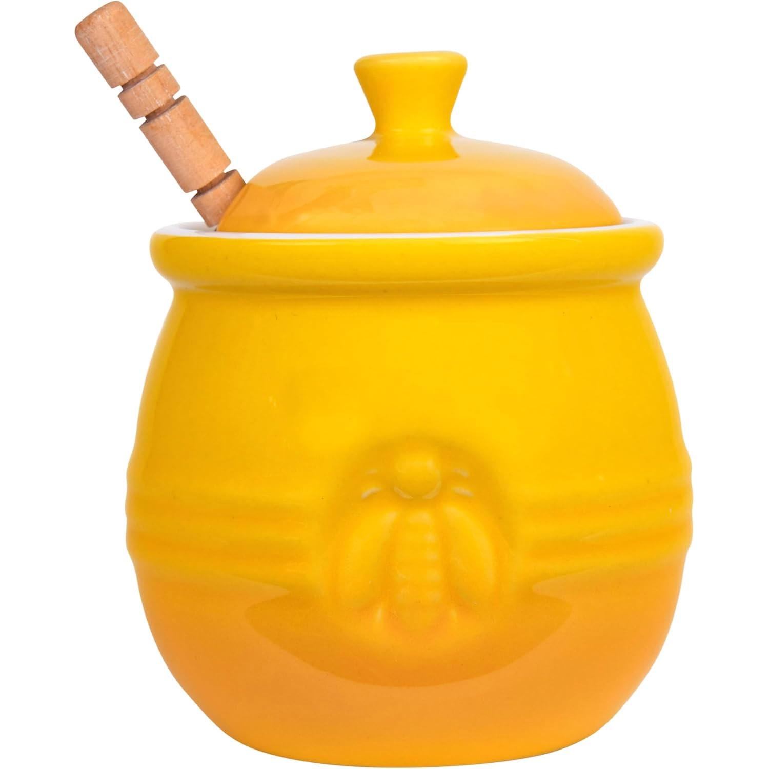 Creative Co-Op Yellow Stoneware Honey Pot for $7.49