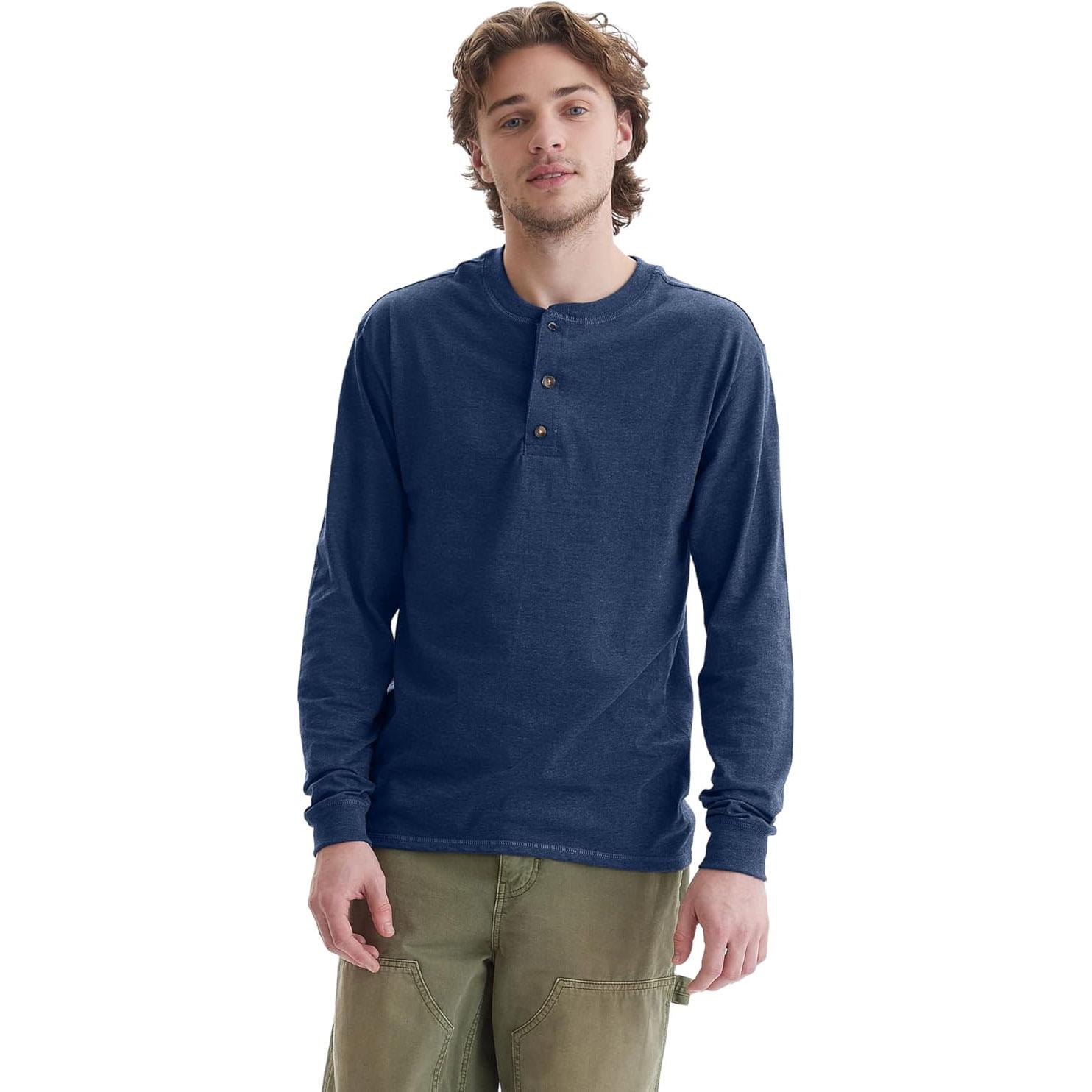 Hanes T Beefyt Henley Long Sleeve Shirts for $6.16
