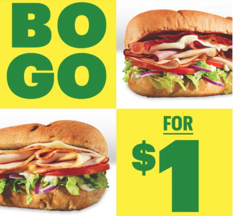 Subway Footlong Sandwich Buy One Get One for $1