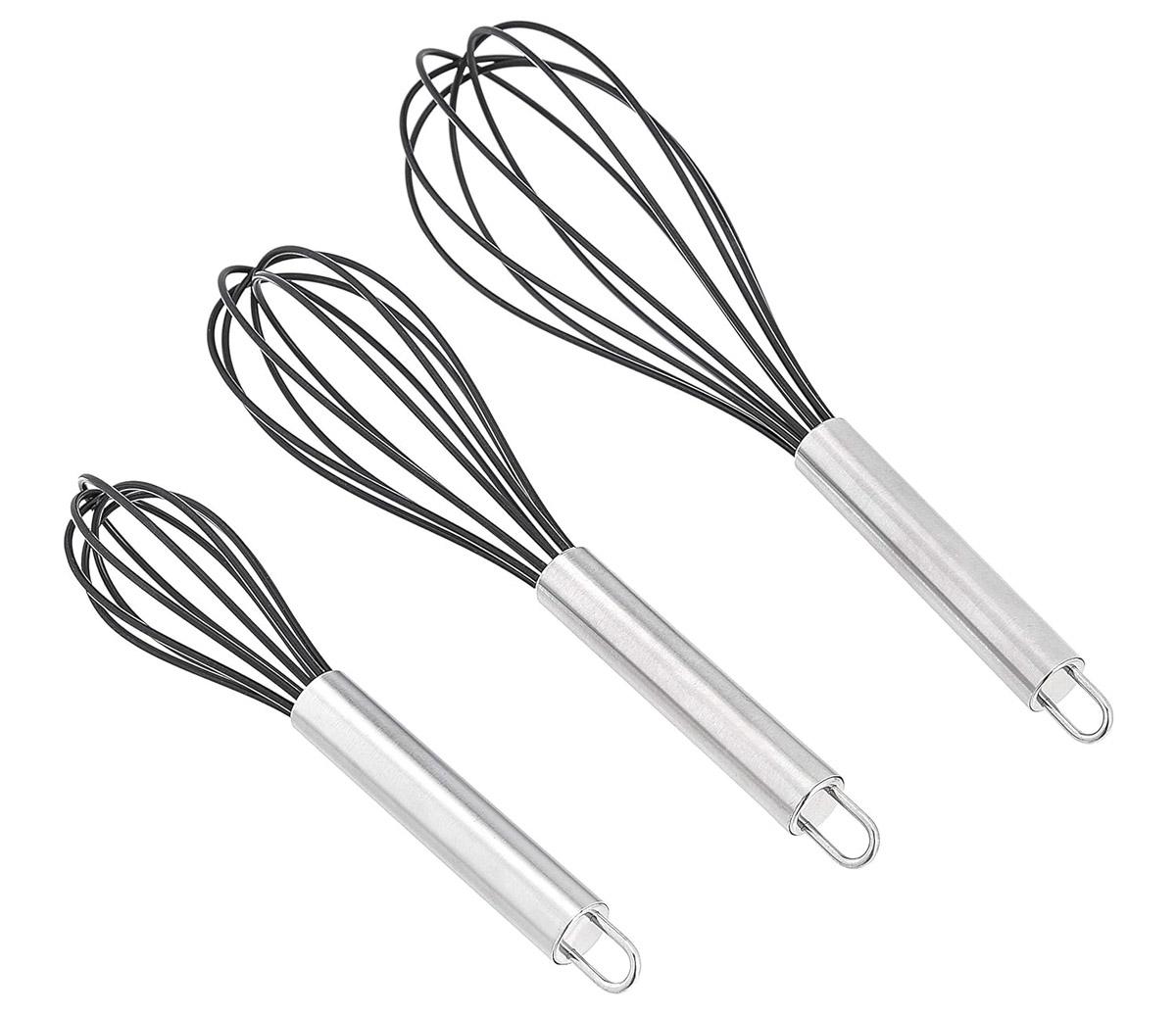 Amazon Basics Stainless Steel and Silicone Non-Stick Coated Whisk Set for $6.99
