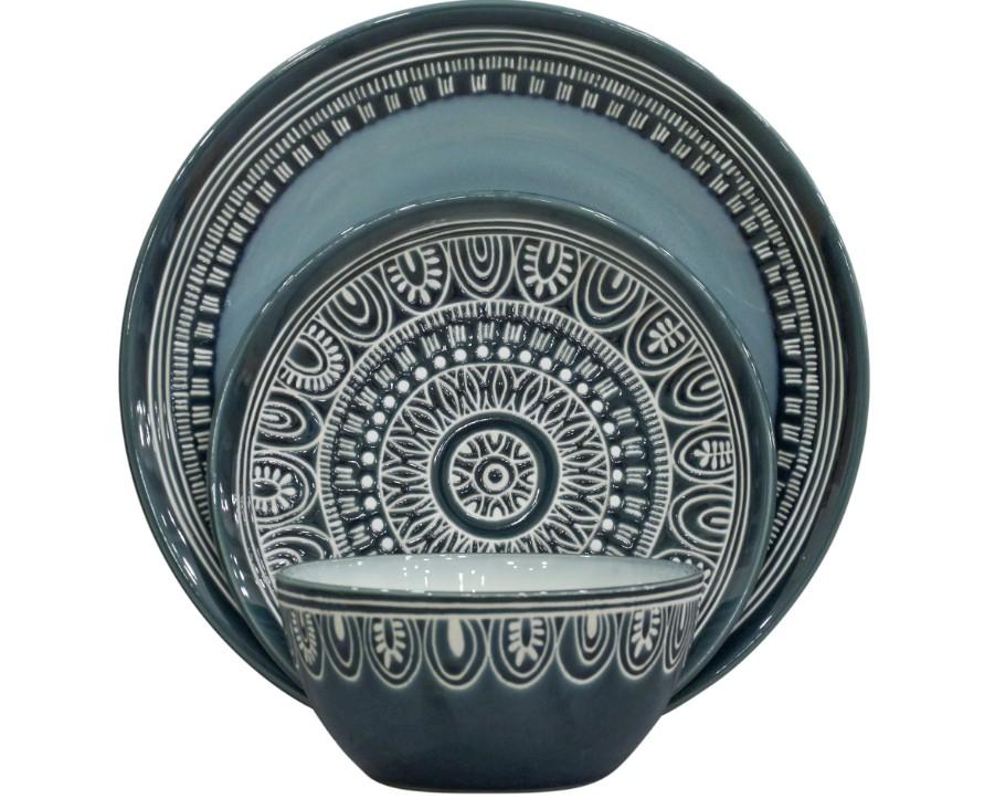 Better Homes and Gardens Teal Medallion Stoneware Dinnerware Set for $14.65