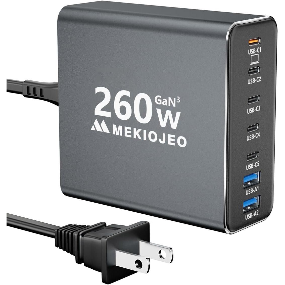 Mekiojeo 260w USB-C and USB 7-Port 65w Laptop Charger for $23.38