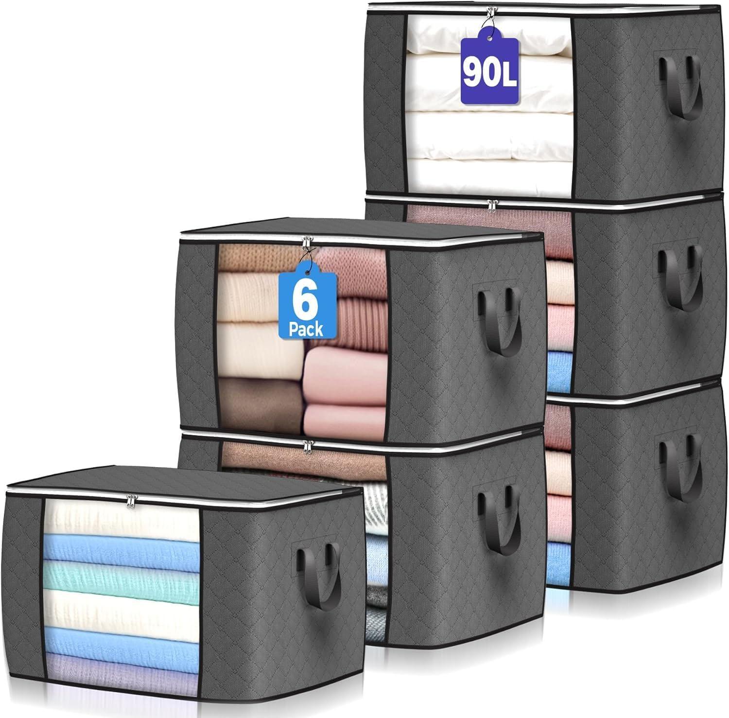 Large 90L Closet Organizer Storage Bags 6 Pack for $9.99