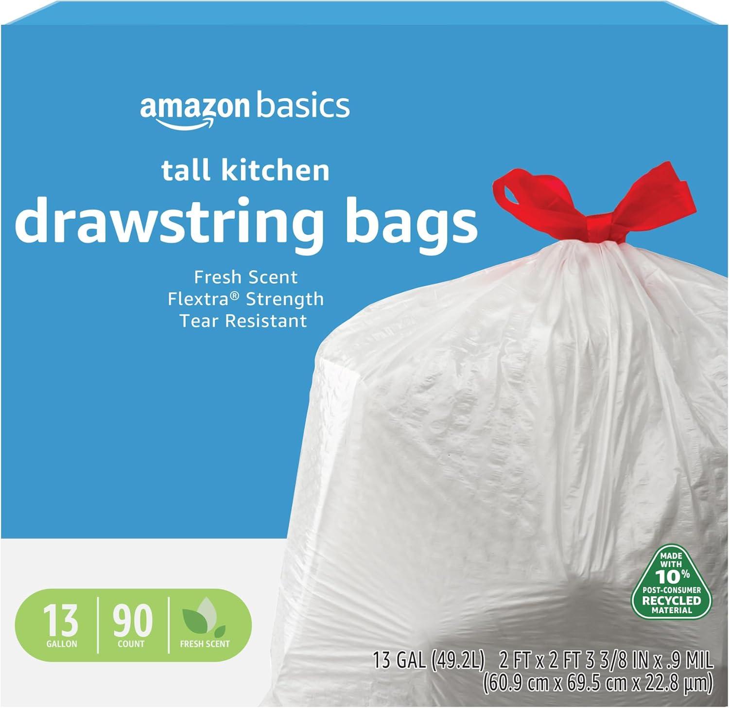 Amazon Basics 13G Kitchen Drawstring Trash Bags 90 Pack for $9.25