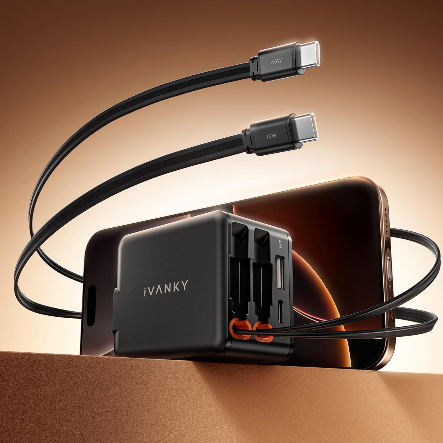Ivanky 4-in-1 84w Retractable Wall Charger for $16.99