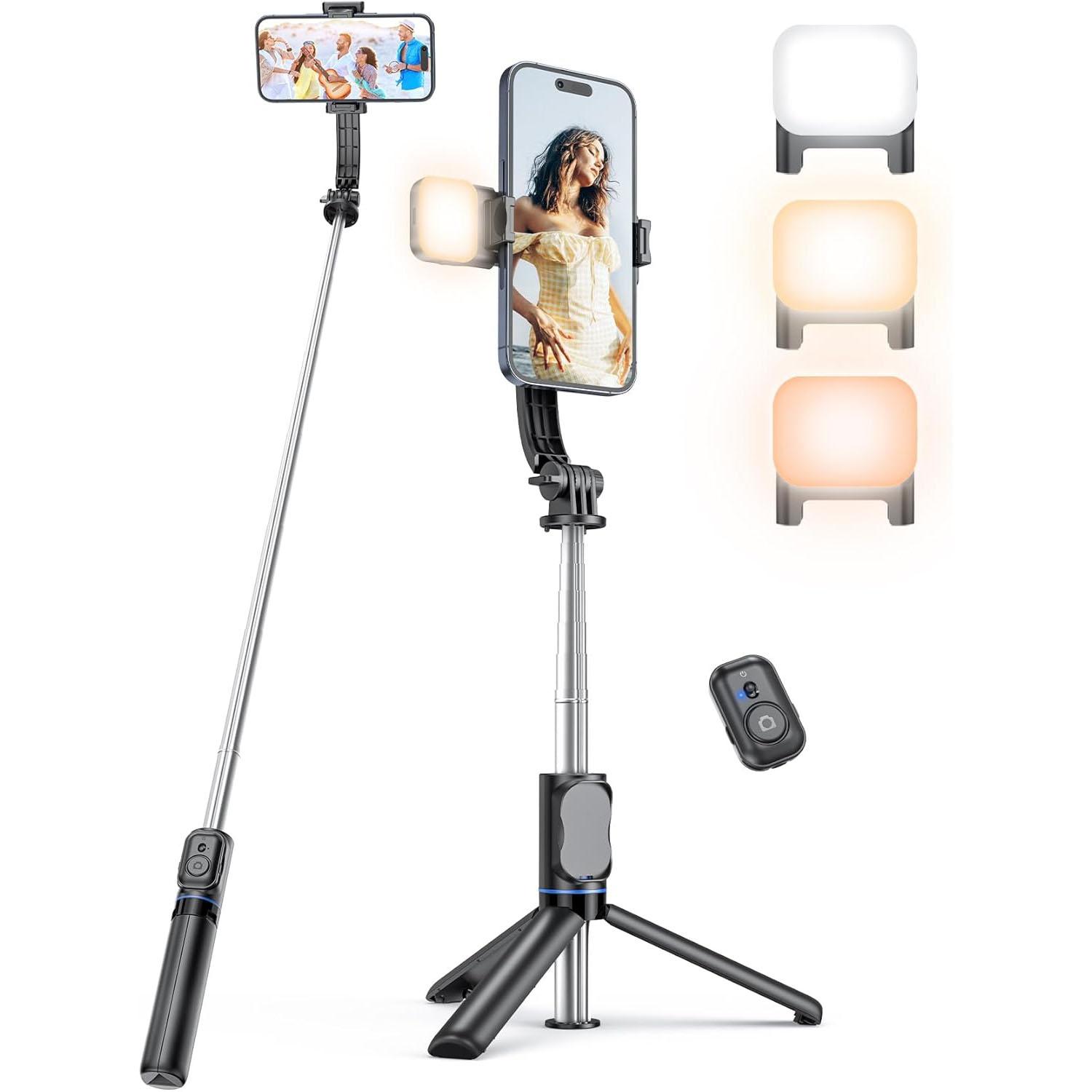 Selfie Stick Tripod with Light and Detachable Phone Holder for $6.99