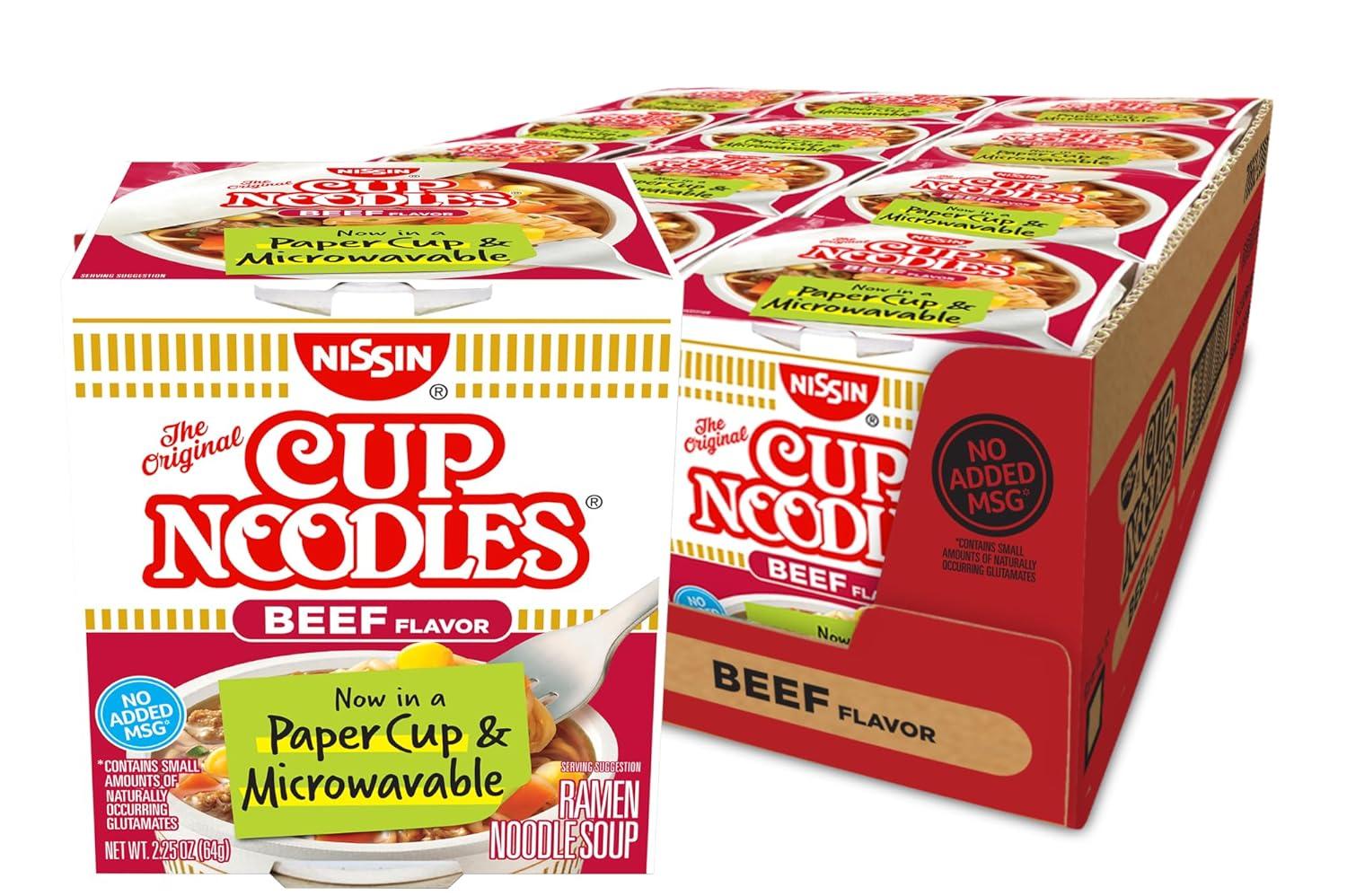 Nissin Cup Noodles Soup Beef Flavor 12 Pack for $4.44