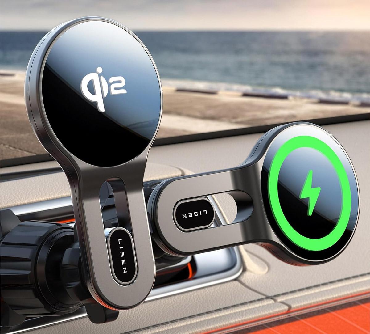 Lisen Qi2 15w MagSafe Car Mount Phone Charger for $9.99