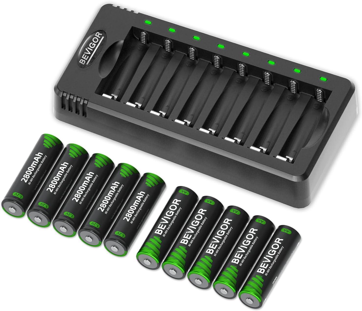Bevigor Rechargeable AA Batteries 10 Pack with Charger for $14.39