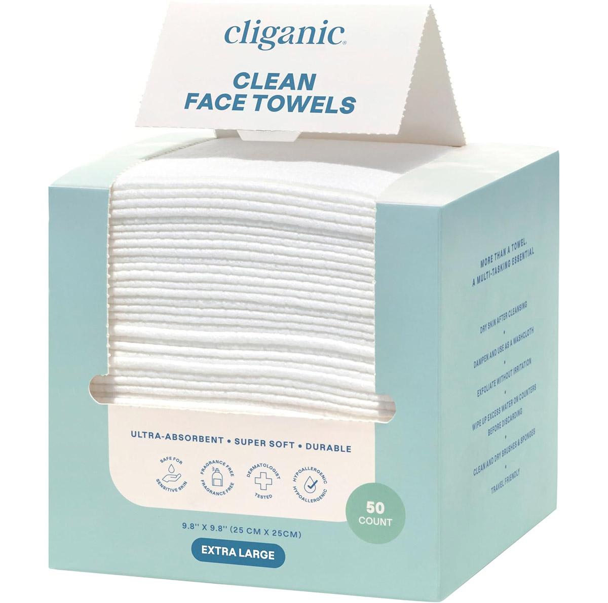 Cliganic Clean Face Towels XL 50 Pack for $6.49