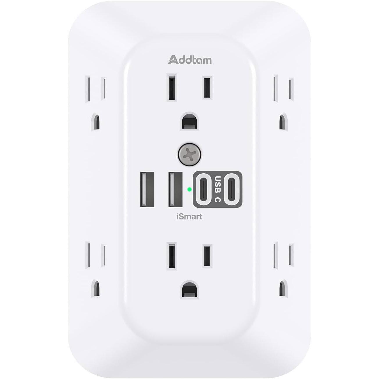 Addtam Surge Protector Outlet Extender for $7.99