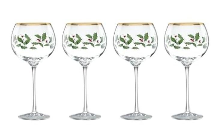 Lenox 856101 Holiday 4-Piece Christmas Wine Glass Set for $9.99