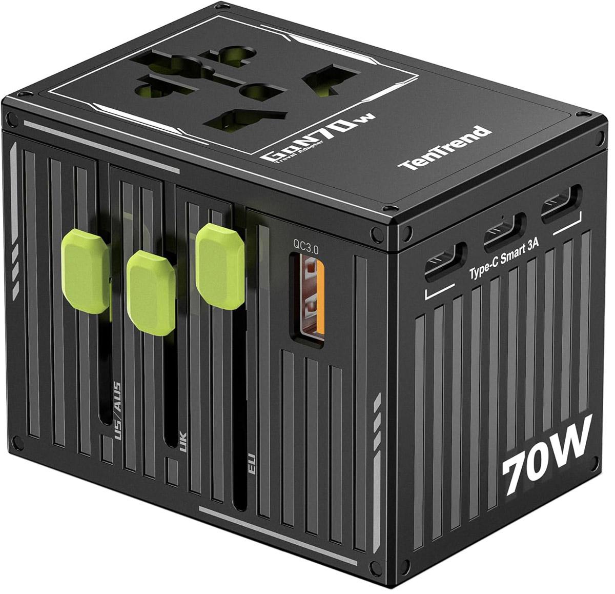 TenTrend 70W Universal Travel Adapter with USB Ports for $9.99