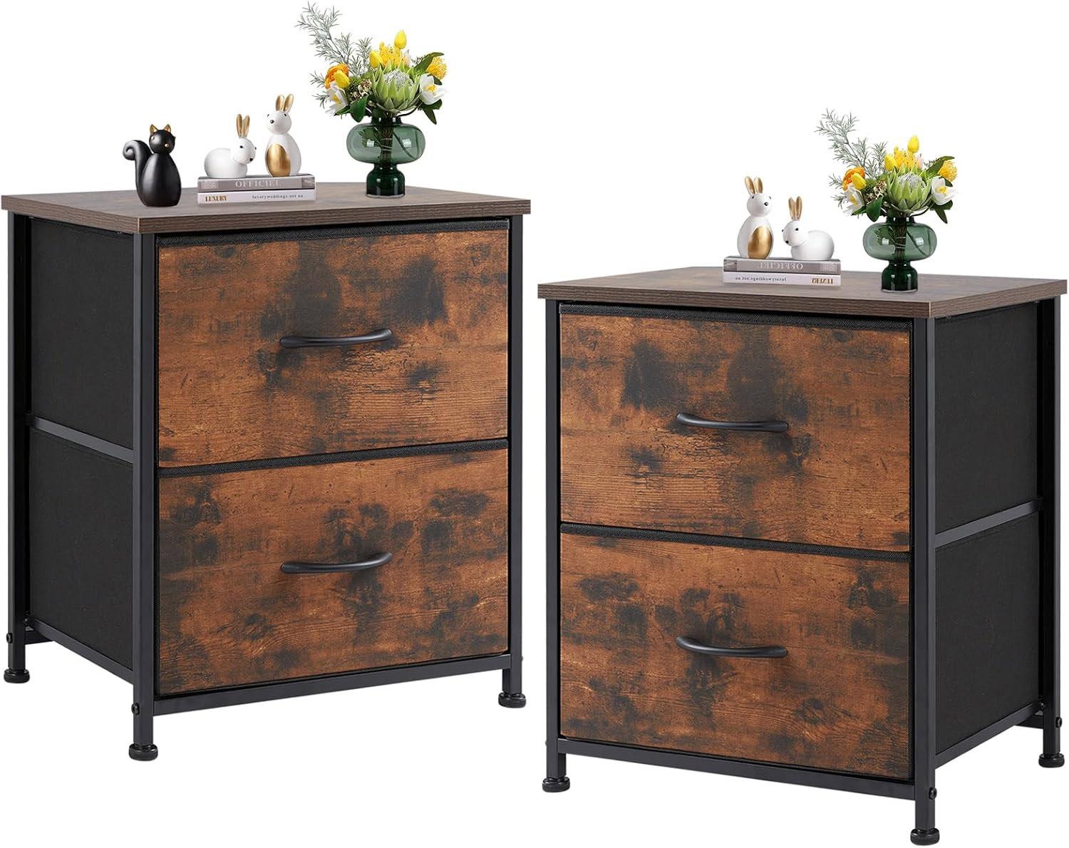Sweetcrispy 2-Drawer Fabric Bin Nightstands 2 Pack for $29.99