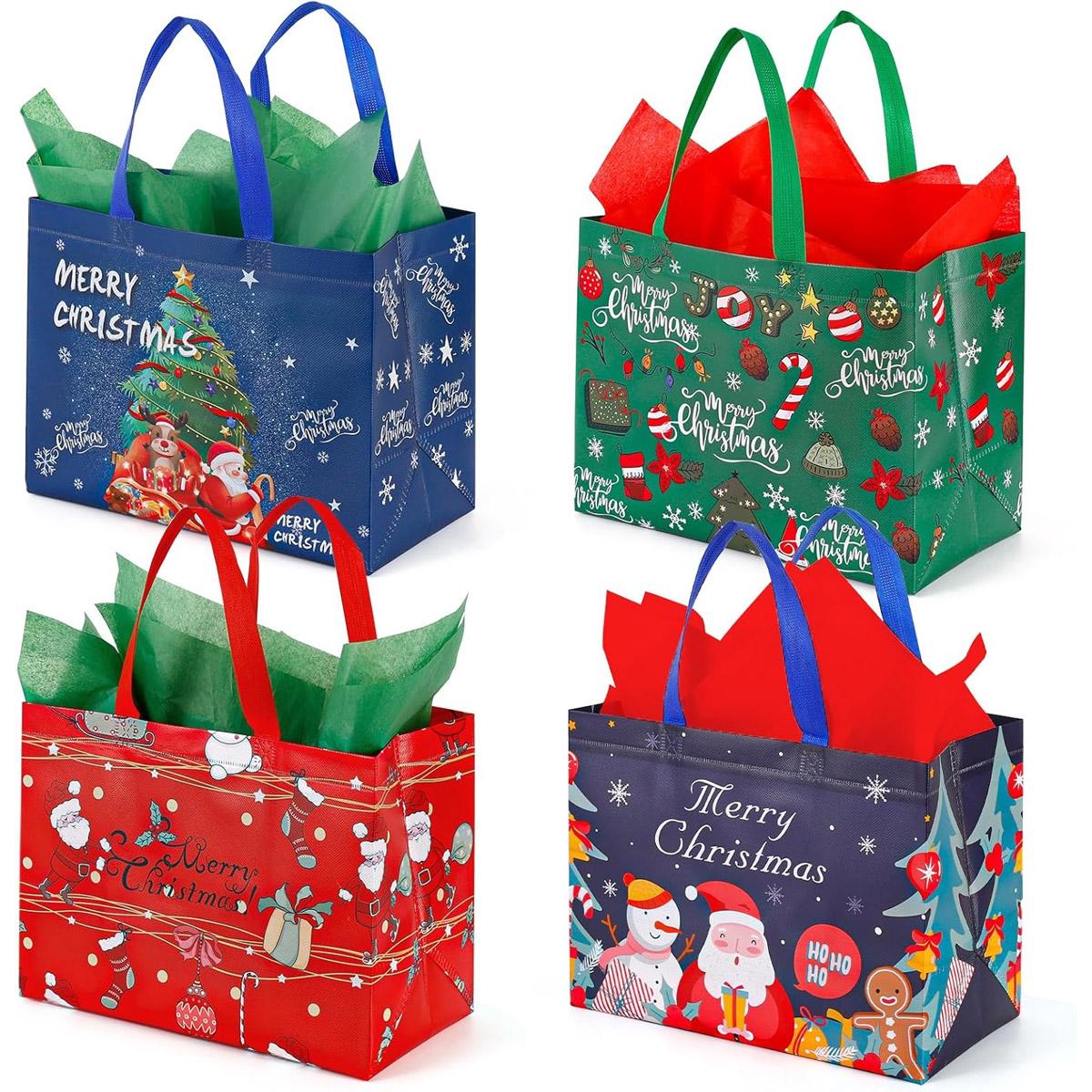 Large Christmas Gift Bags with Tissue Paper 12 Pack for $12.49