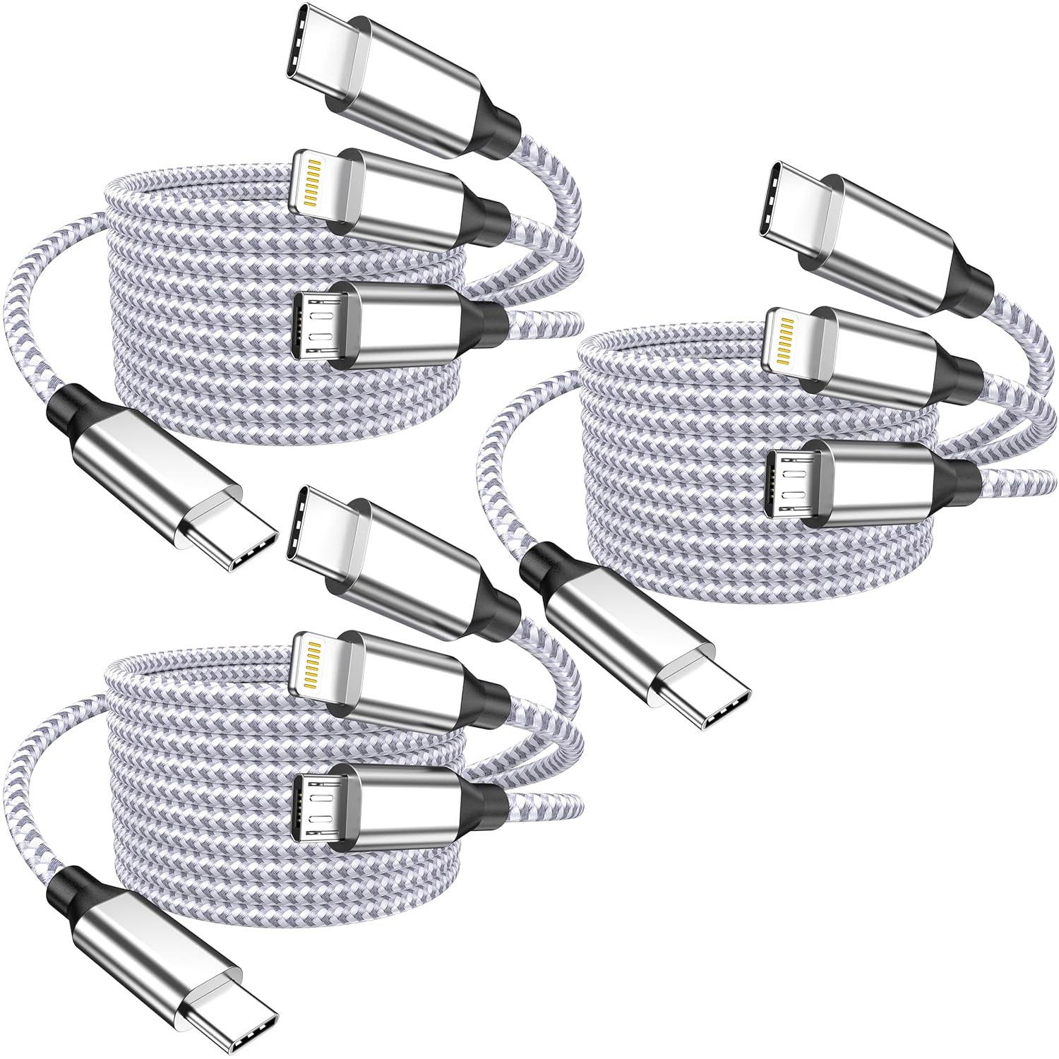 3-in-1 USB-C and Lightning Multi Charging Cable 3 Pack for $5.99