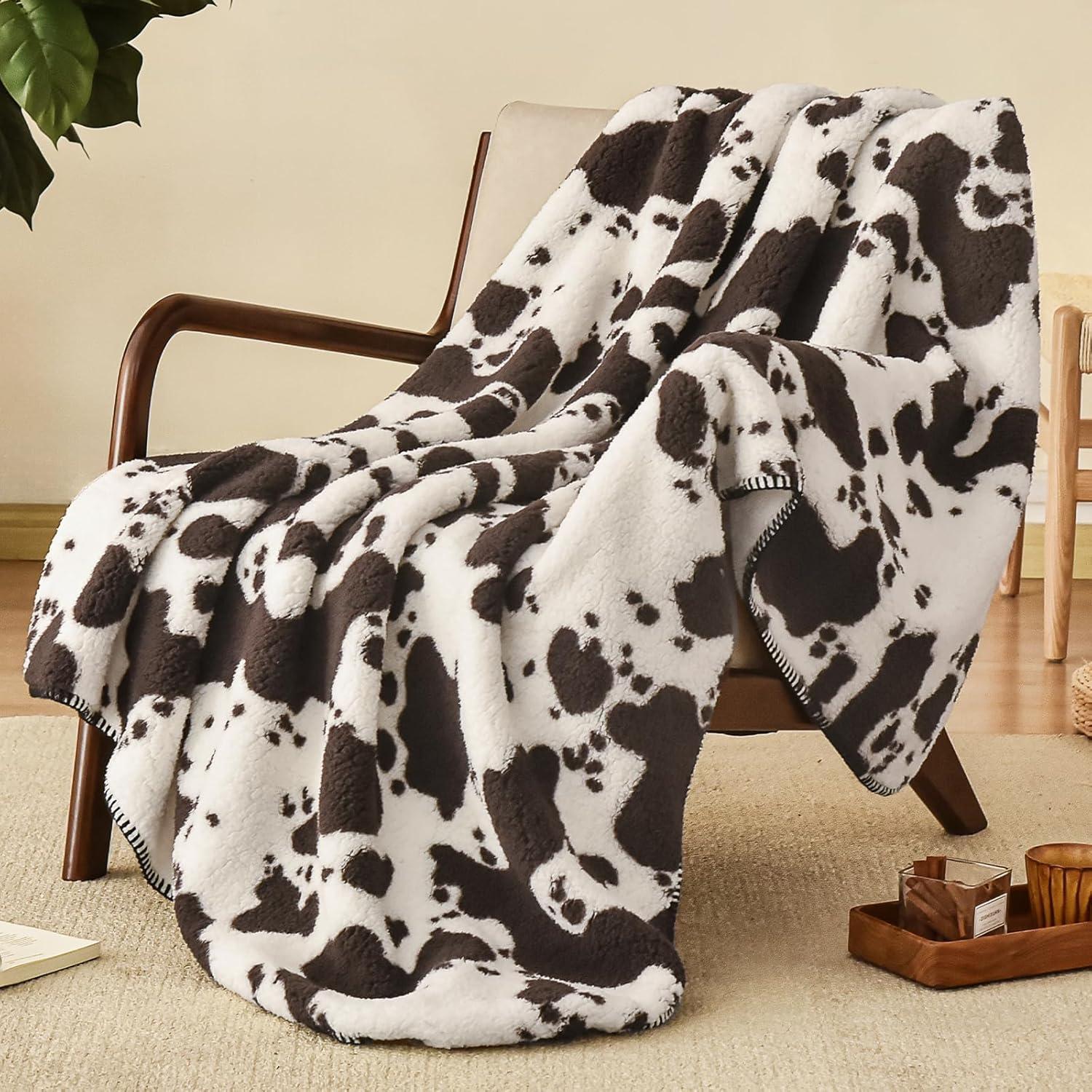 PHF Cow Print Sherpa Blanket for $6.99