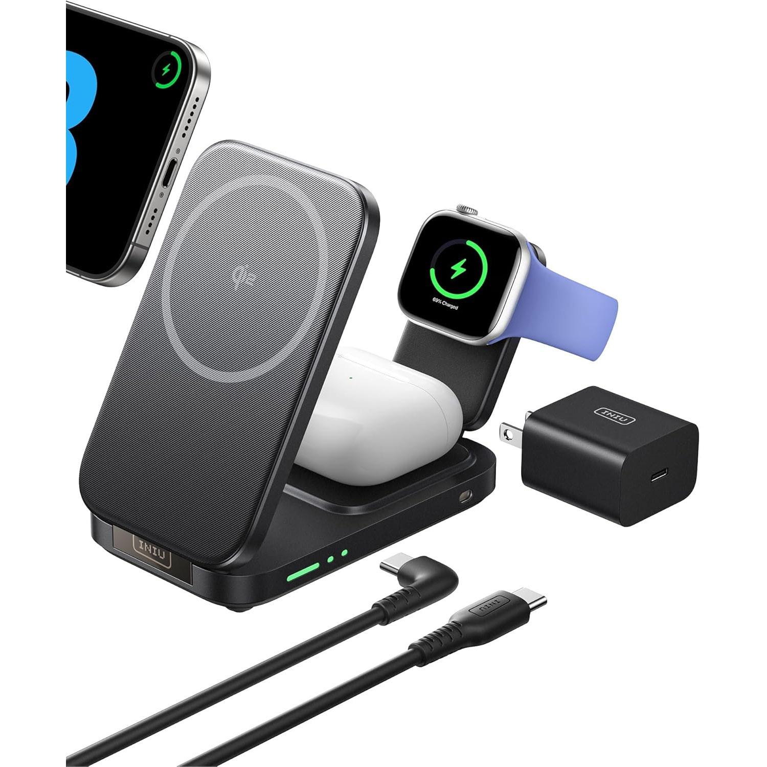 Iniu 3-in-1 Qi2 Wireless Apple iPhone AirPods Watch Charging Station for $16.39 Shipped