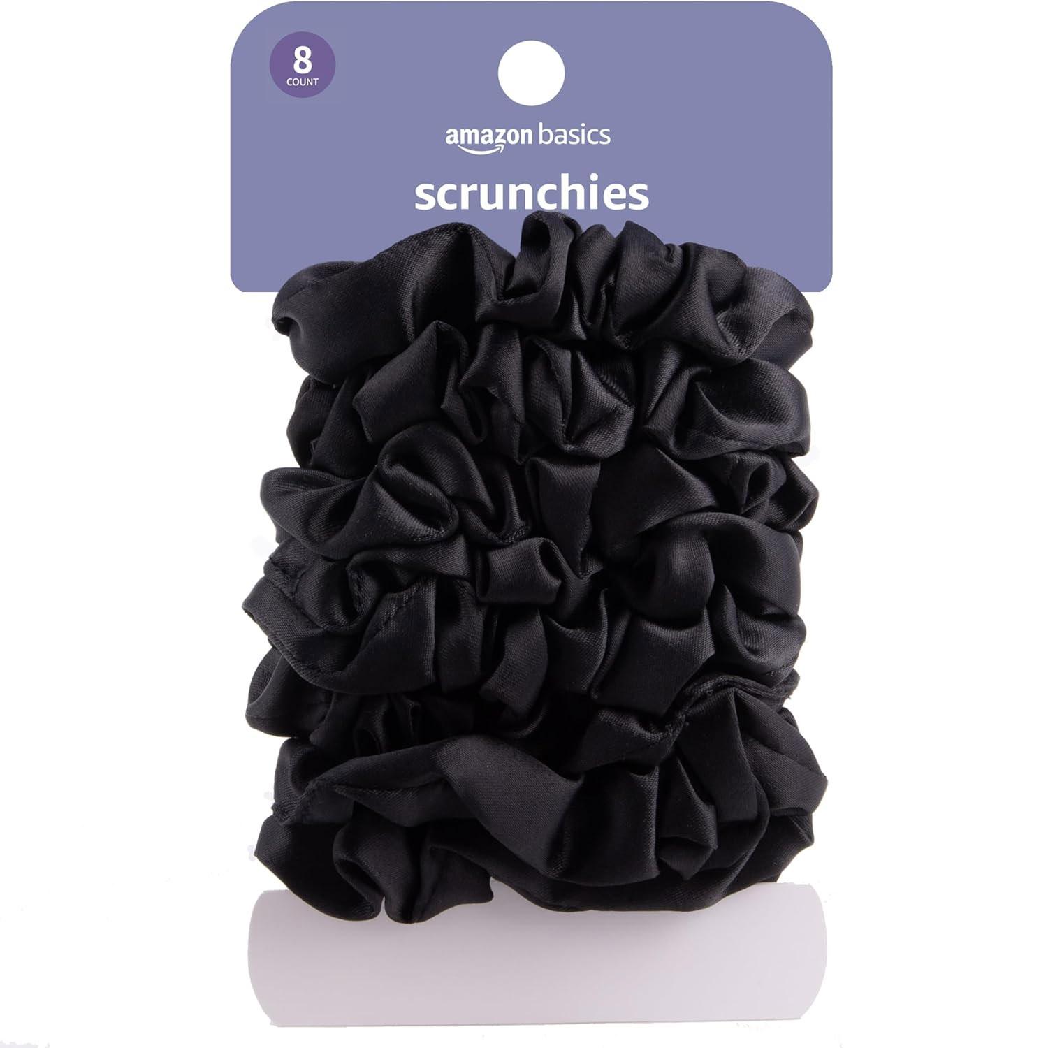 Amazon Basics Satin Scrunchies Black Hair Ties 8 Pack for $2.83
