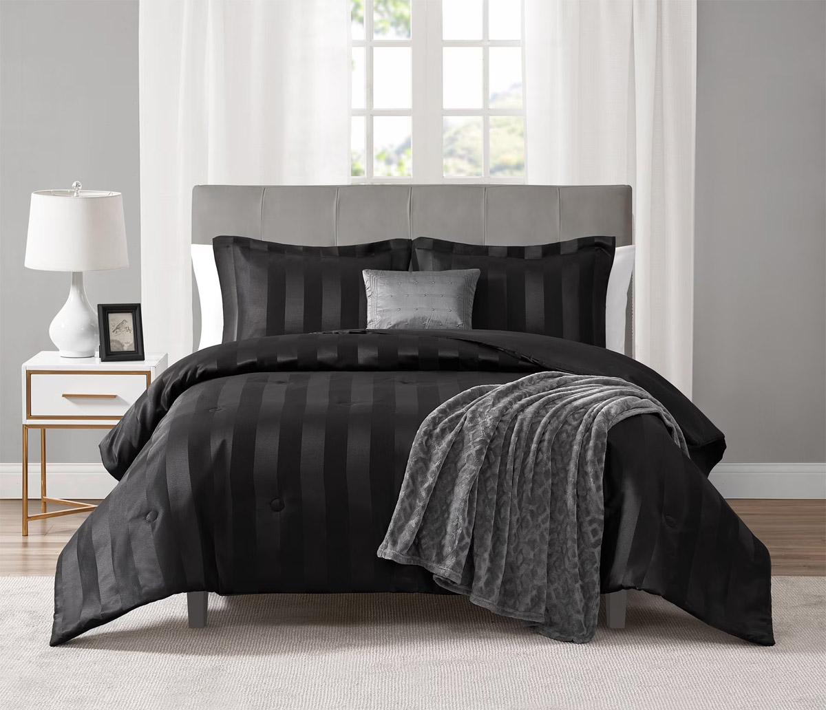 Mainstays Rich Black Damask Stripe Comforter Set King Size for $13.56