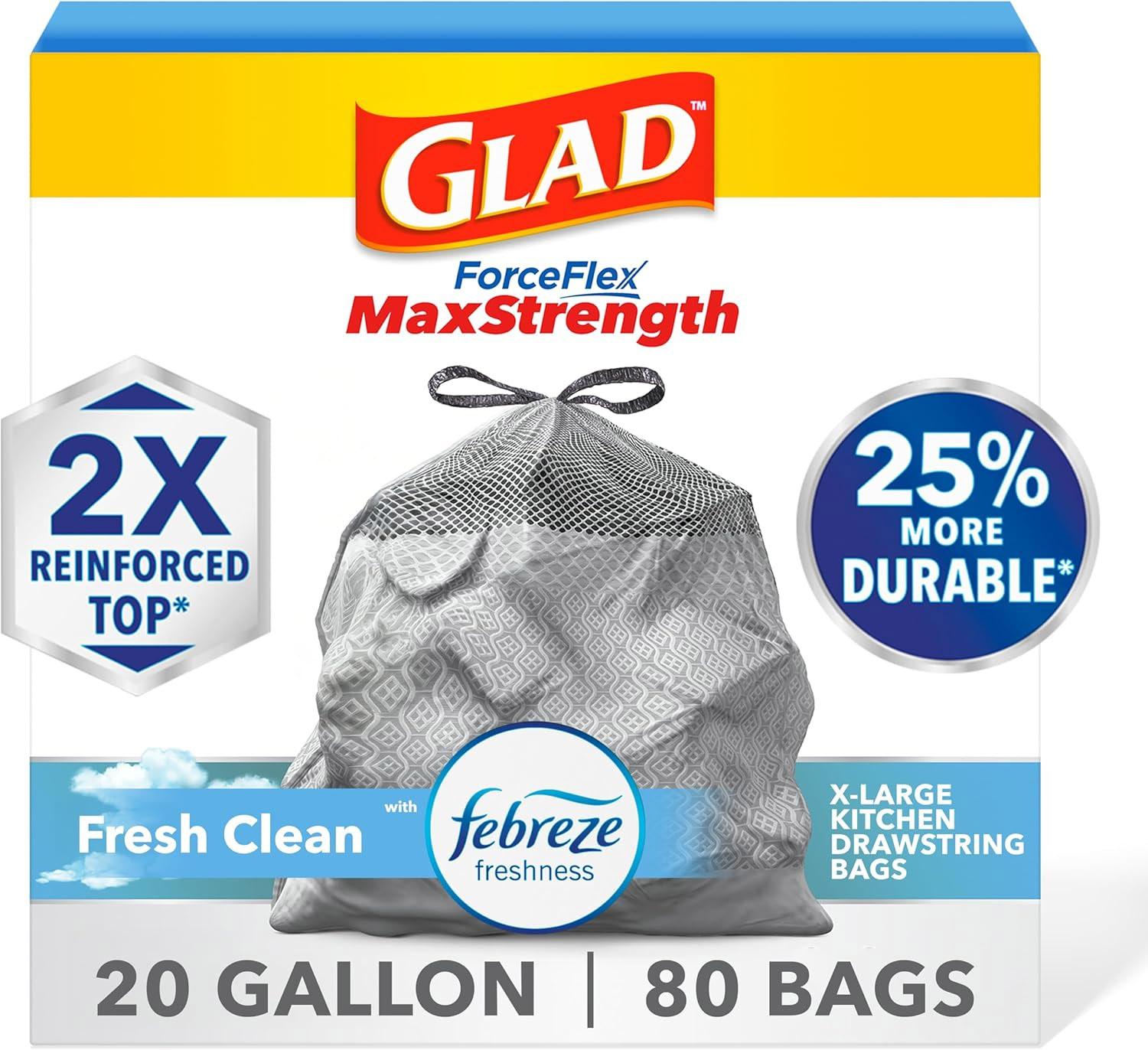 Glad 20G ForceFlex MaxStrength Kitchen Trash Bags 80 Pack for $13.77