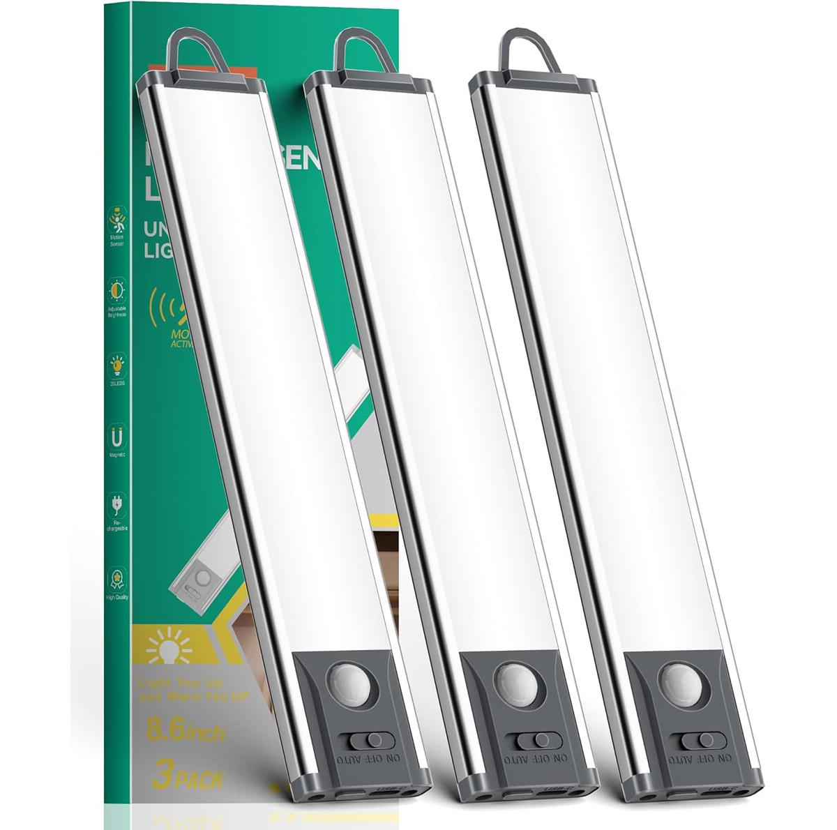 Uizyfit Under Cabinet Motion Sensor Lighting 3 Pack for $8.99