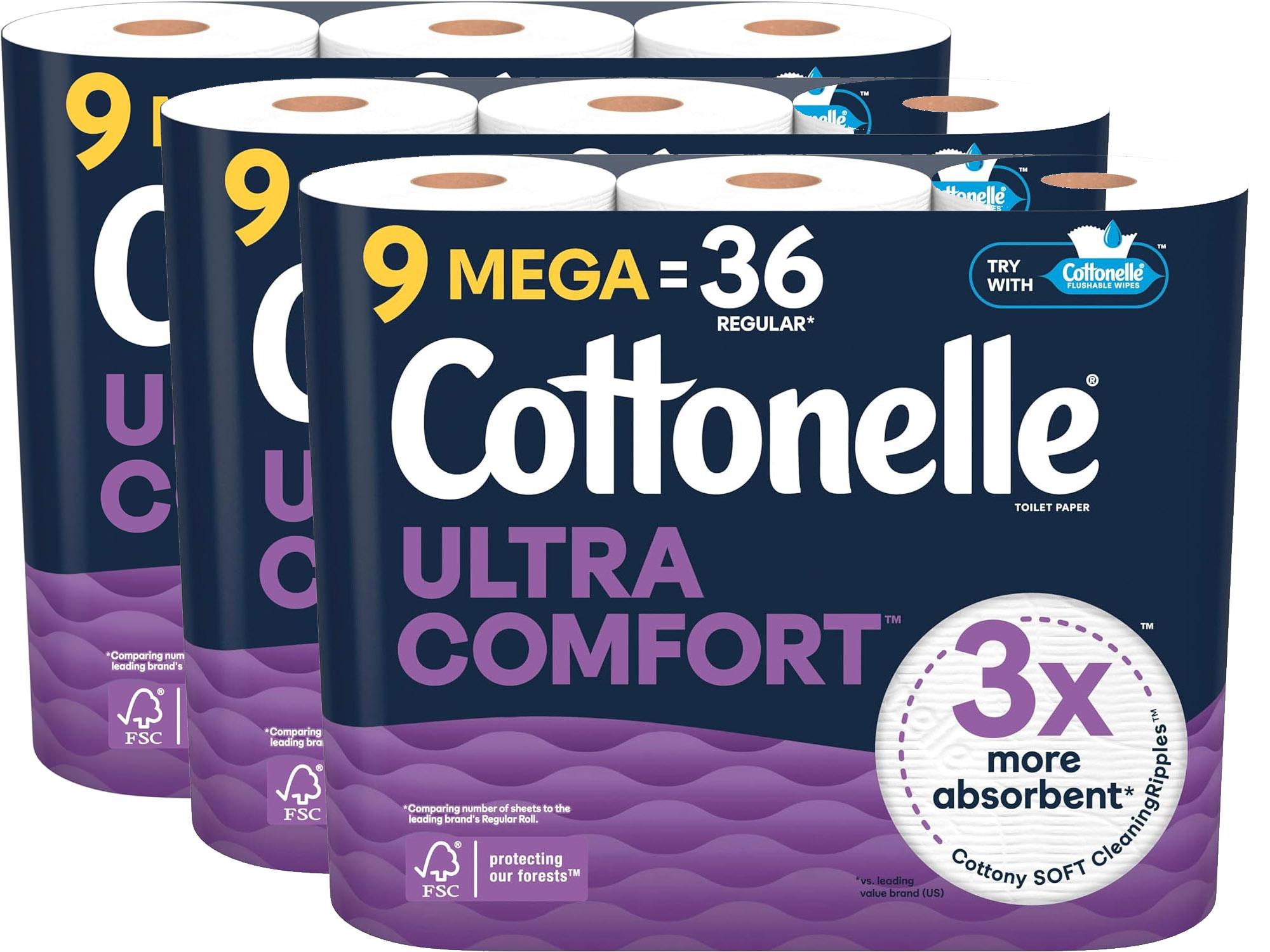 Cottonelle Toilet Paper Family Mega Rolls 27 Pack for $18.50