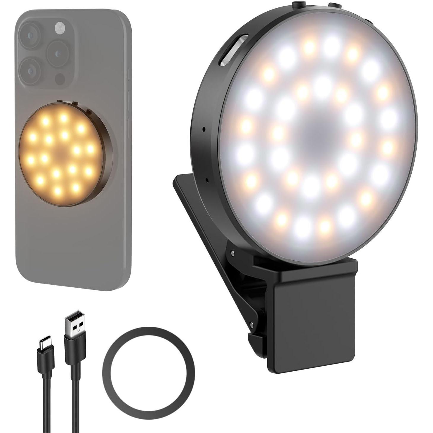 Neewer Magnetic and Clip-on LED Phone Selfie Light for $8.74