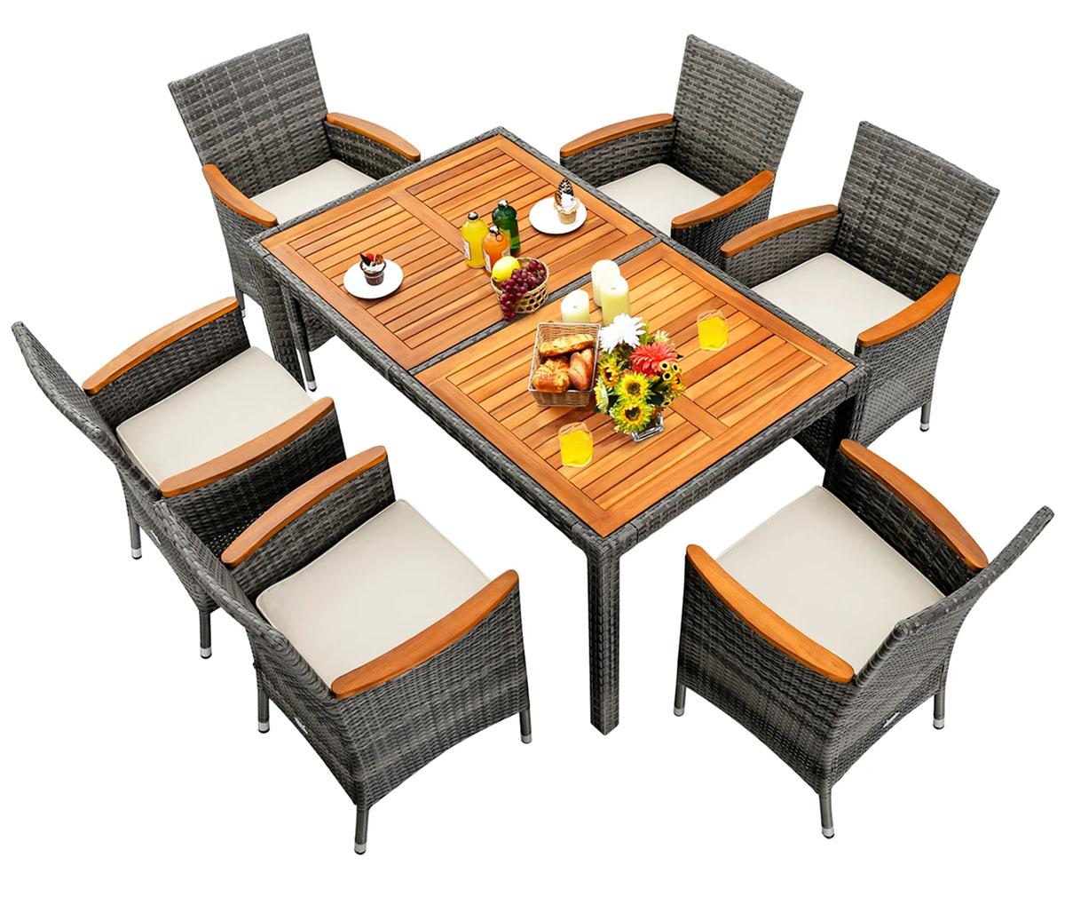 Costway Patio Rattan Wood Table Dining Set for $329.99 Shipped