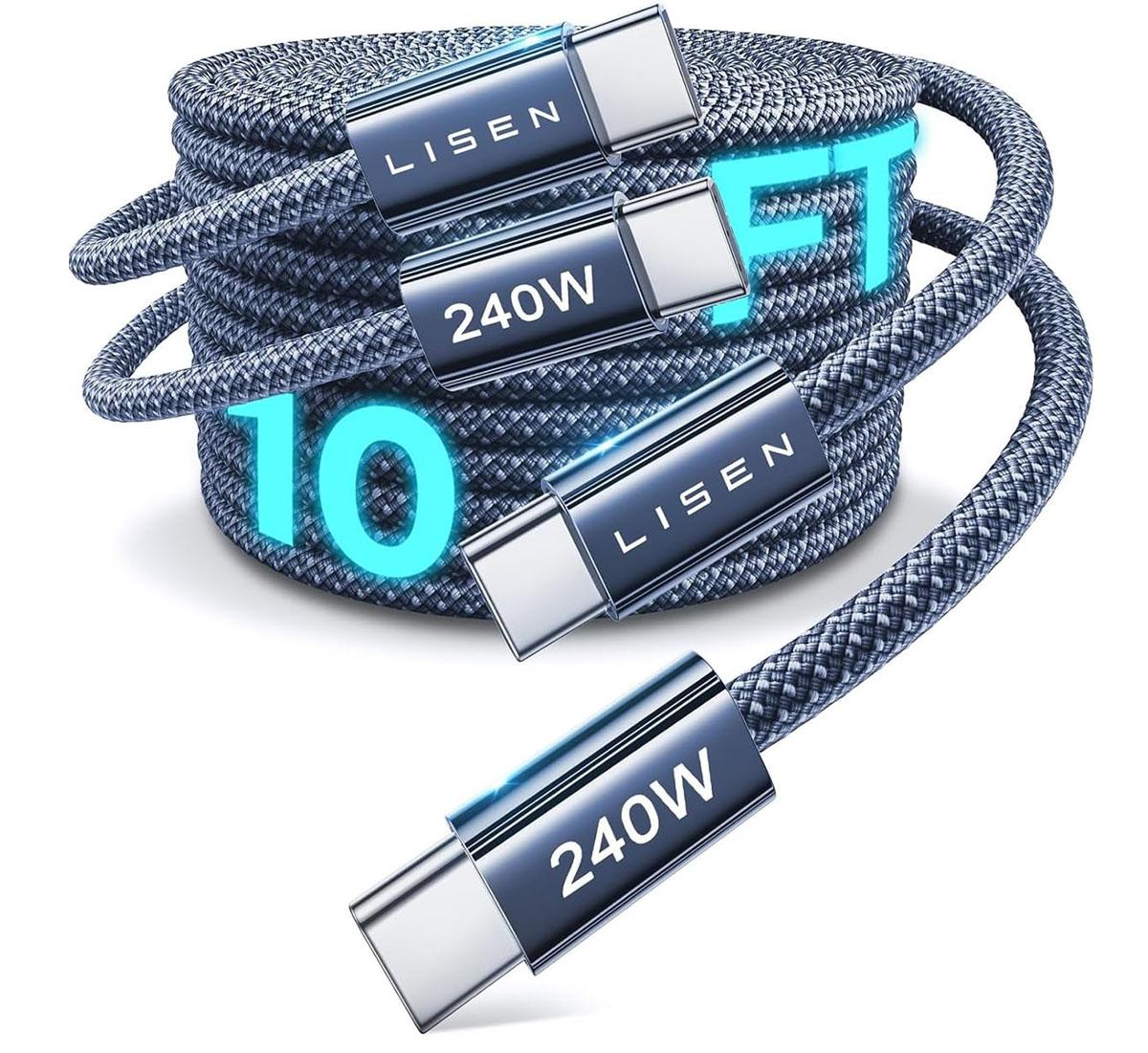 Lisen 10ft 240w USB-C Cables 2 Pack for $9.99