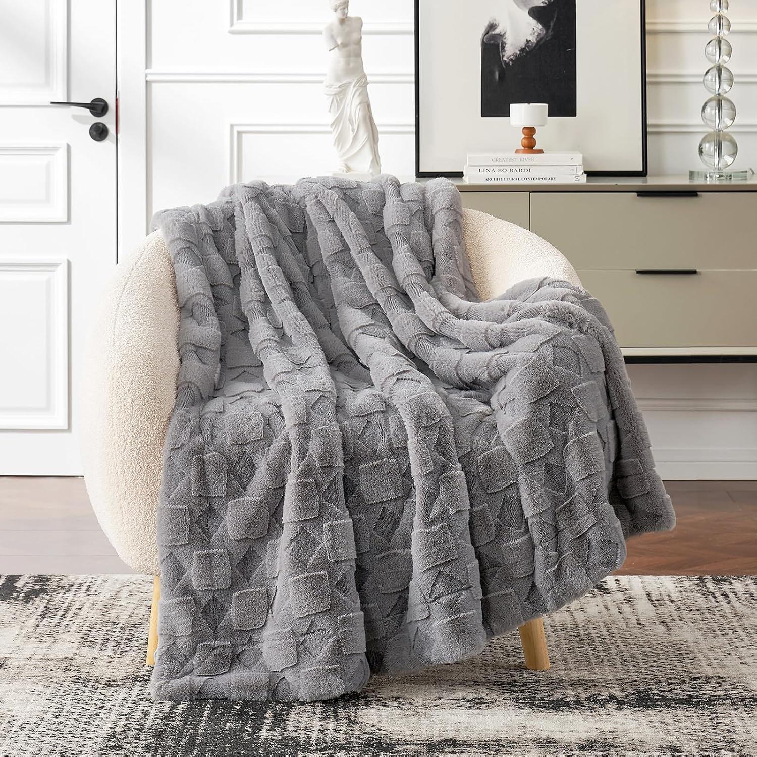 Cozy Bliss Faux Fur Textured Throw Blanket for $11.99