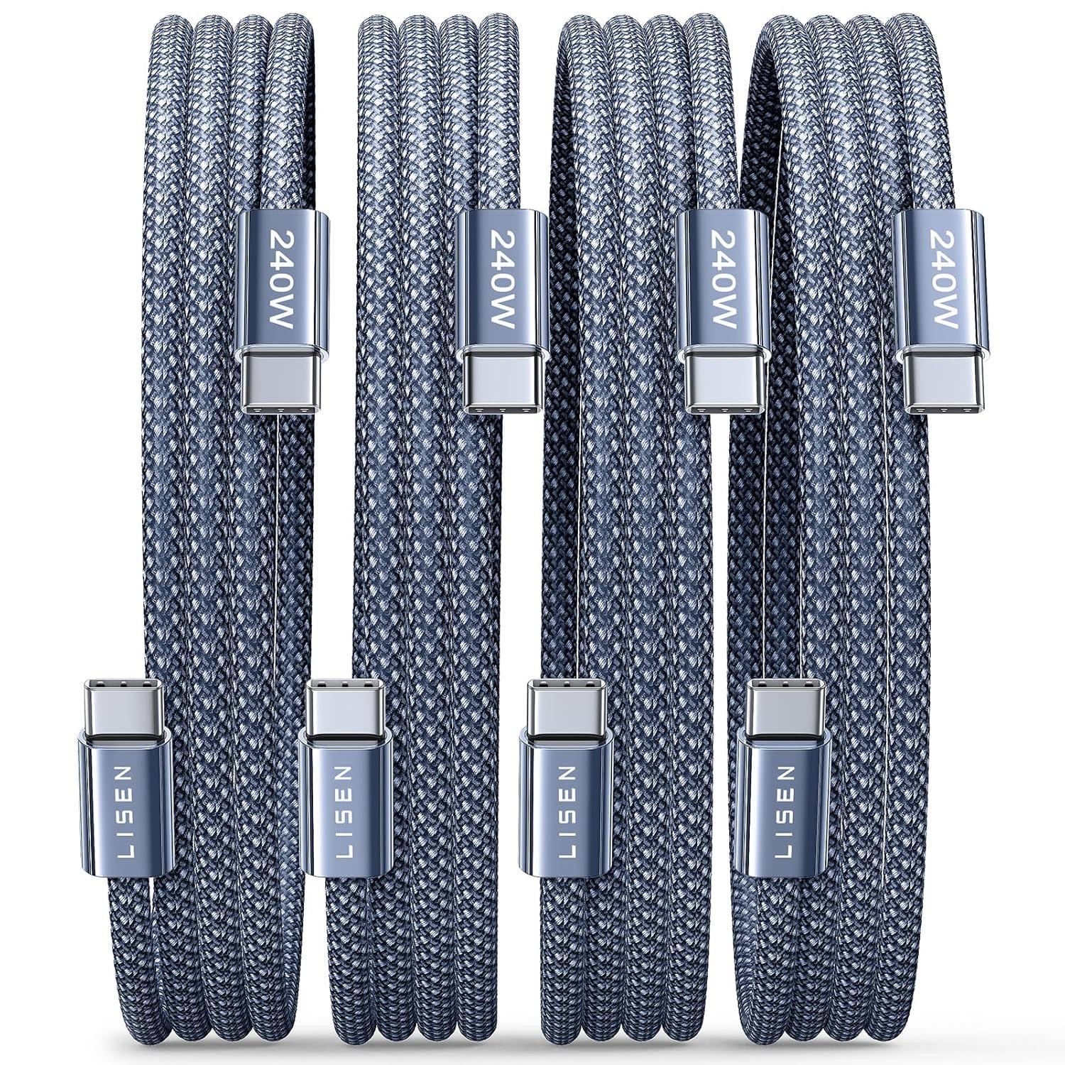 Lisen 240w 6ft USB-C Cables 4 Pack for $11.99