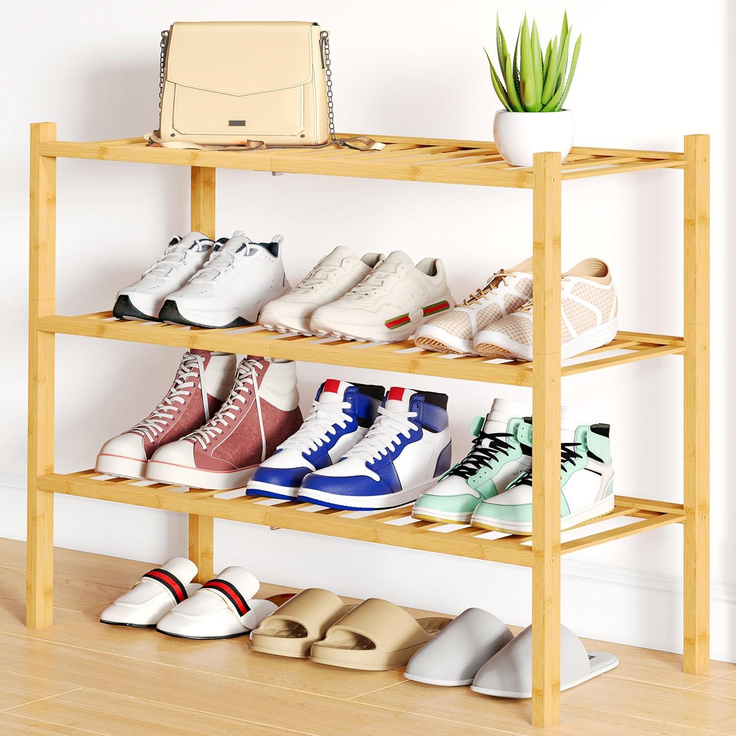 Smiry 3 Tier Bamboo Shoe Organizer Shoe Rack for $8.54 Shipped