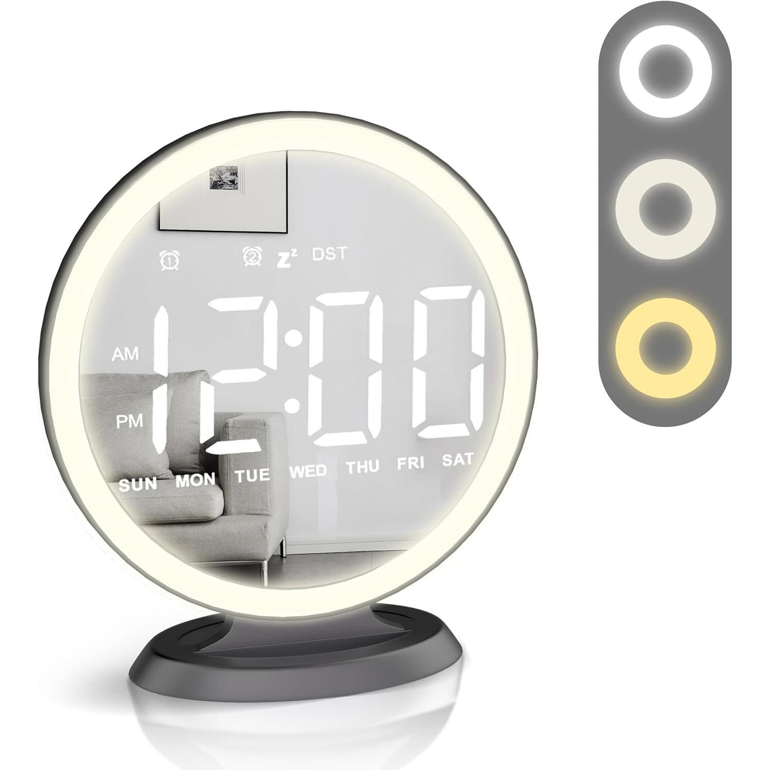 Jall Round Mirror Lighted Digital Alarm Clock for $17.99