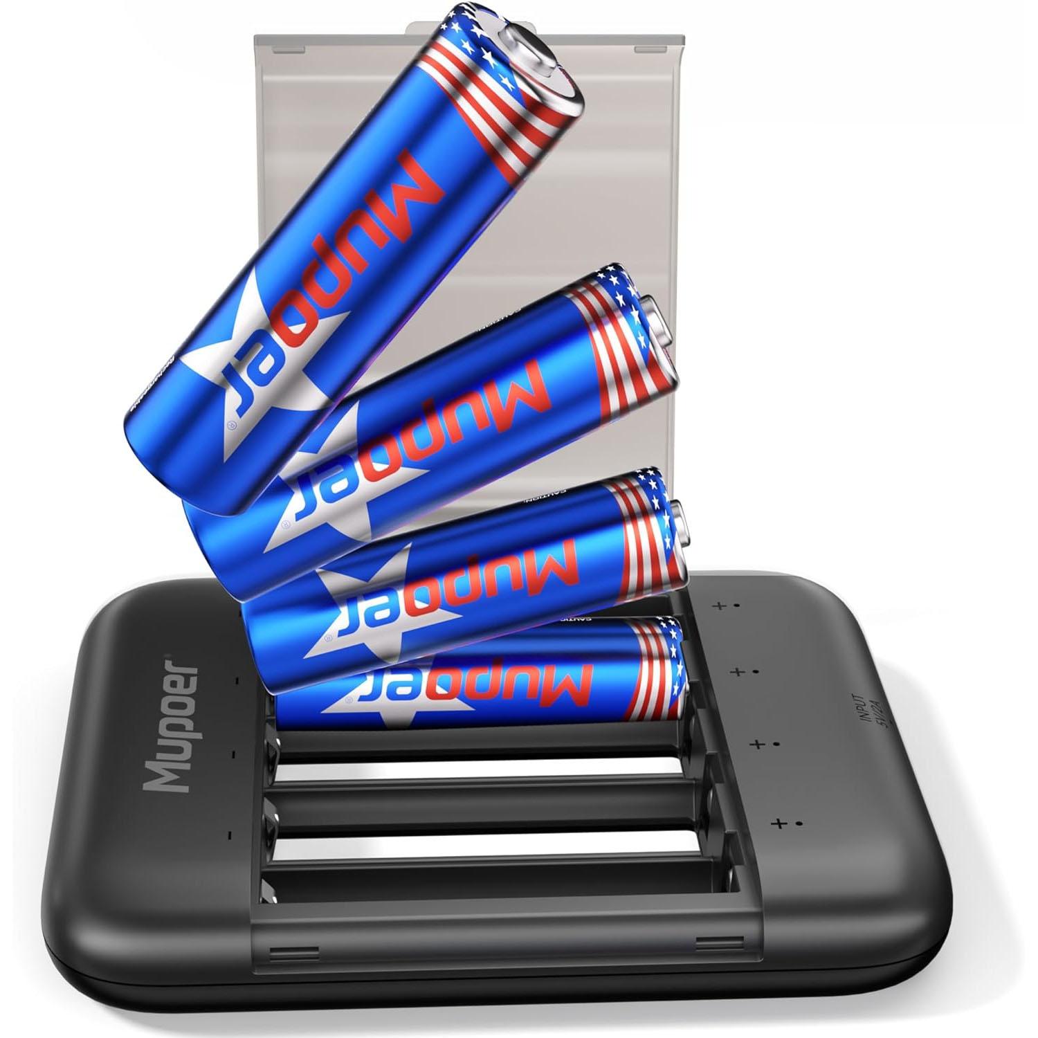 Mupoer Rechargeable AA Batteries with USB Charger for $5.99 Shipped