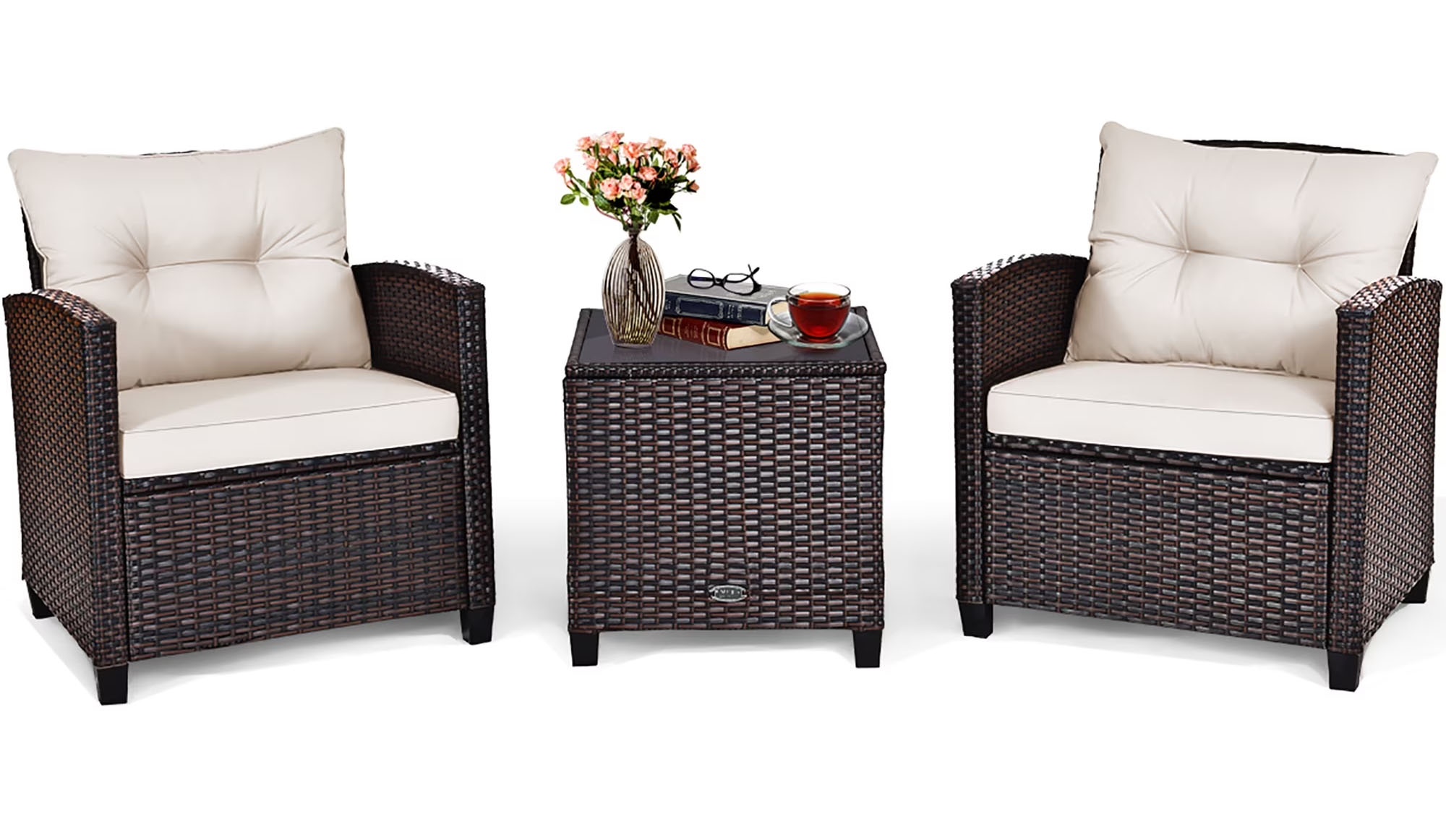 Costway Patio Rattan Furniture Set Cushioned Sofa Coffee Table for $137.17 Shipped