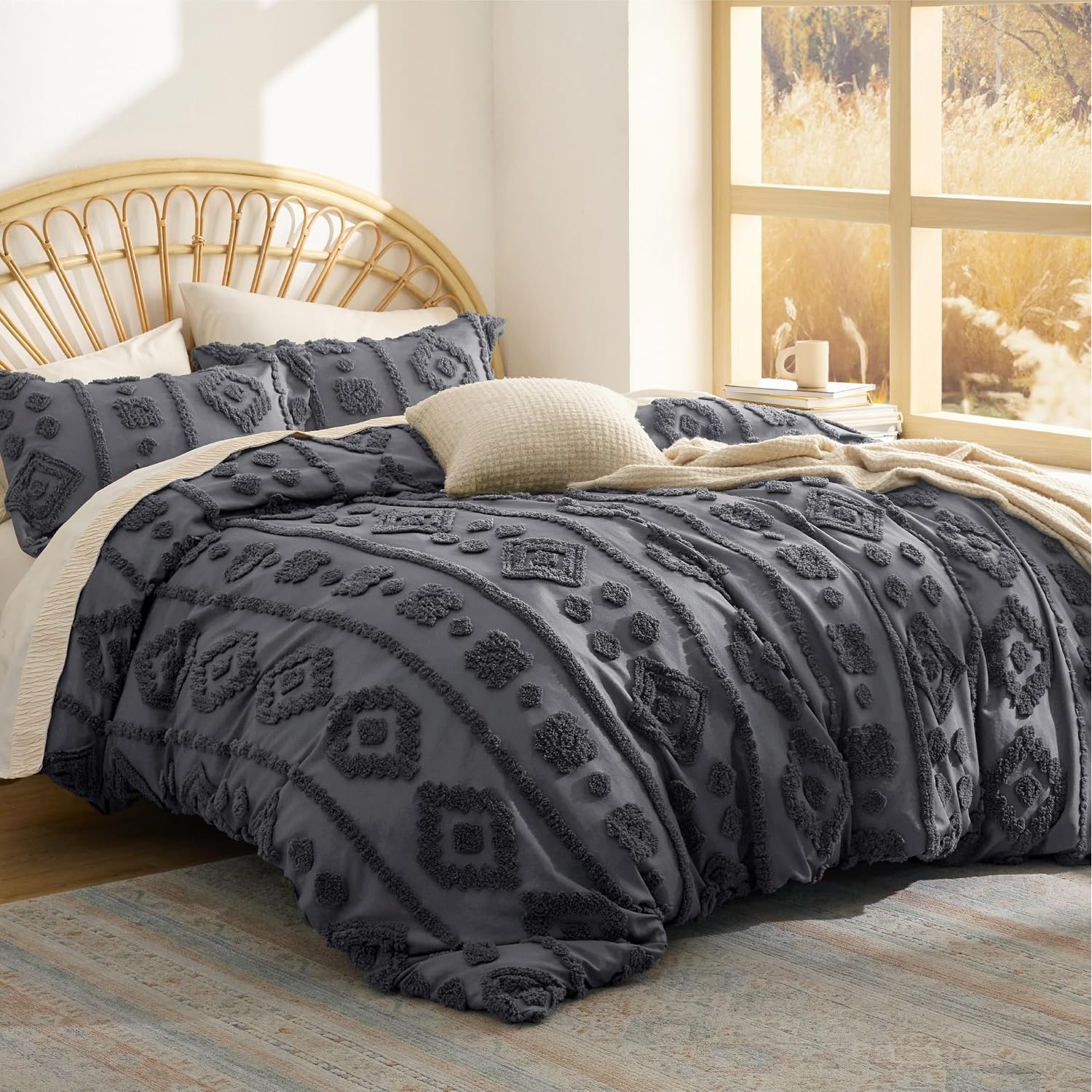 Bedsure Boho Tufted Grey Comforter Set Queen Size for $21.99 Shipped