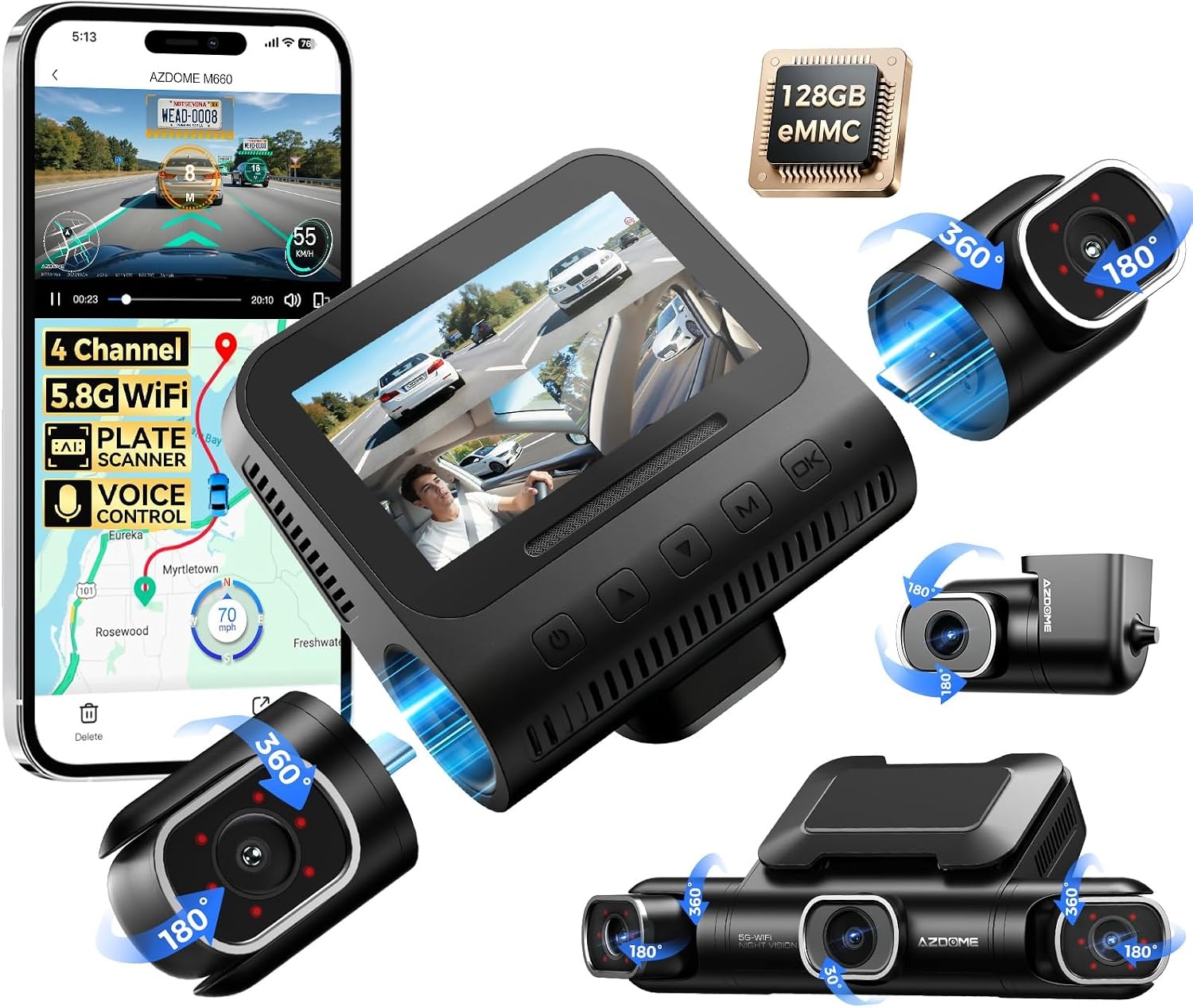 AZDOME 360 4ch Front and Rear Dash Cam for $79.99 Shipped