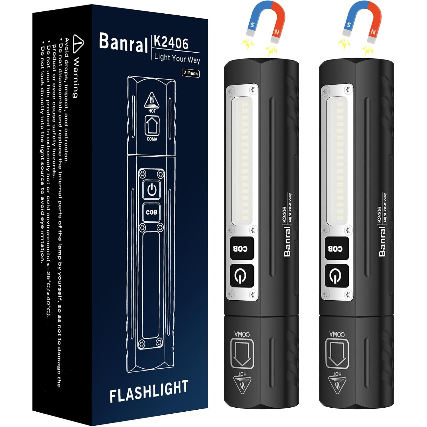 Banral Rechargeable Magnetic Small Powerful Flashlights 2 Pack for $12.99