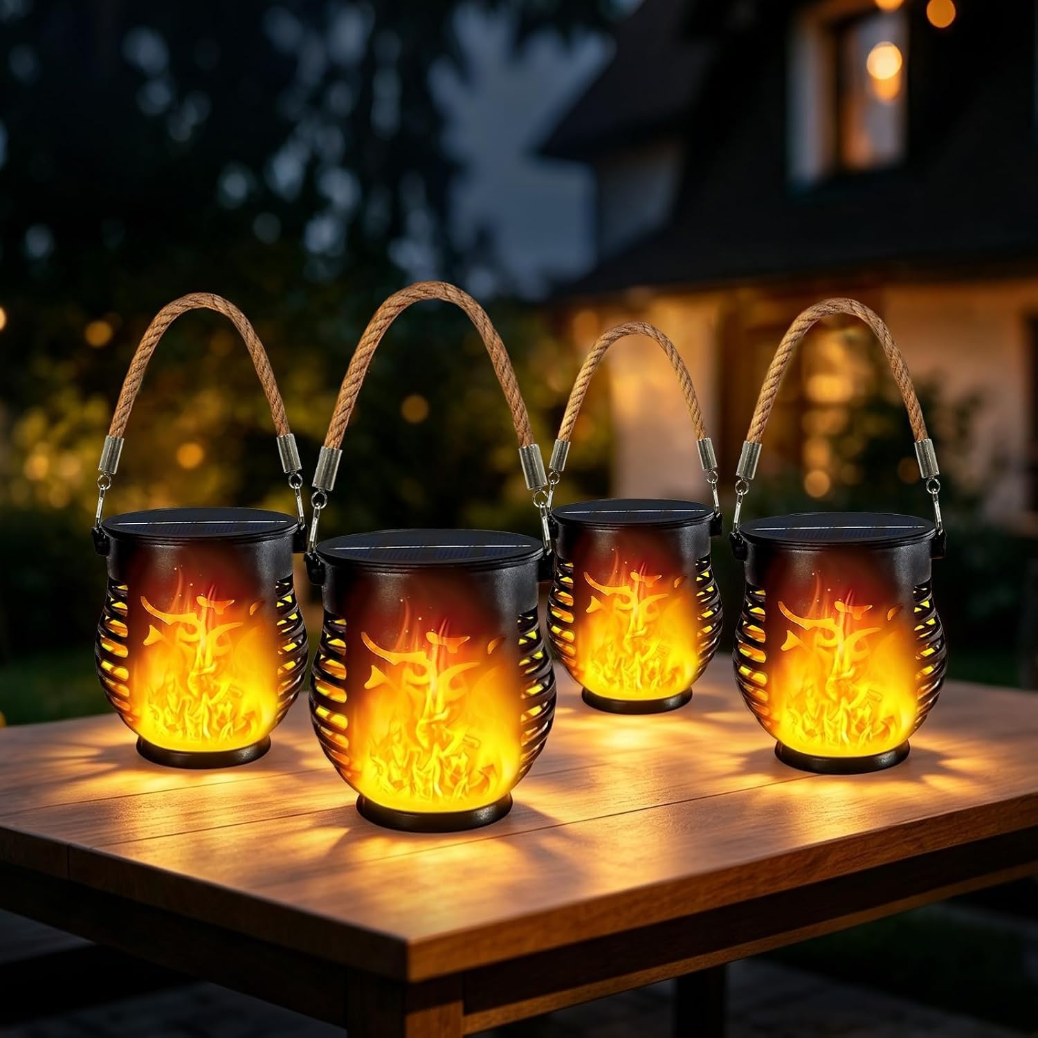 Solar Lanterns Outdoor Waterproof Flickering Flame Lights 4 Pack for $14.99