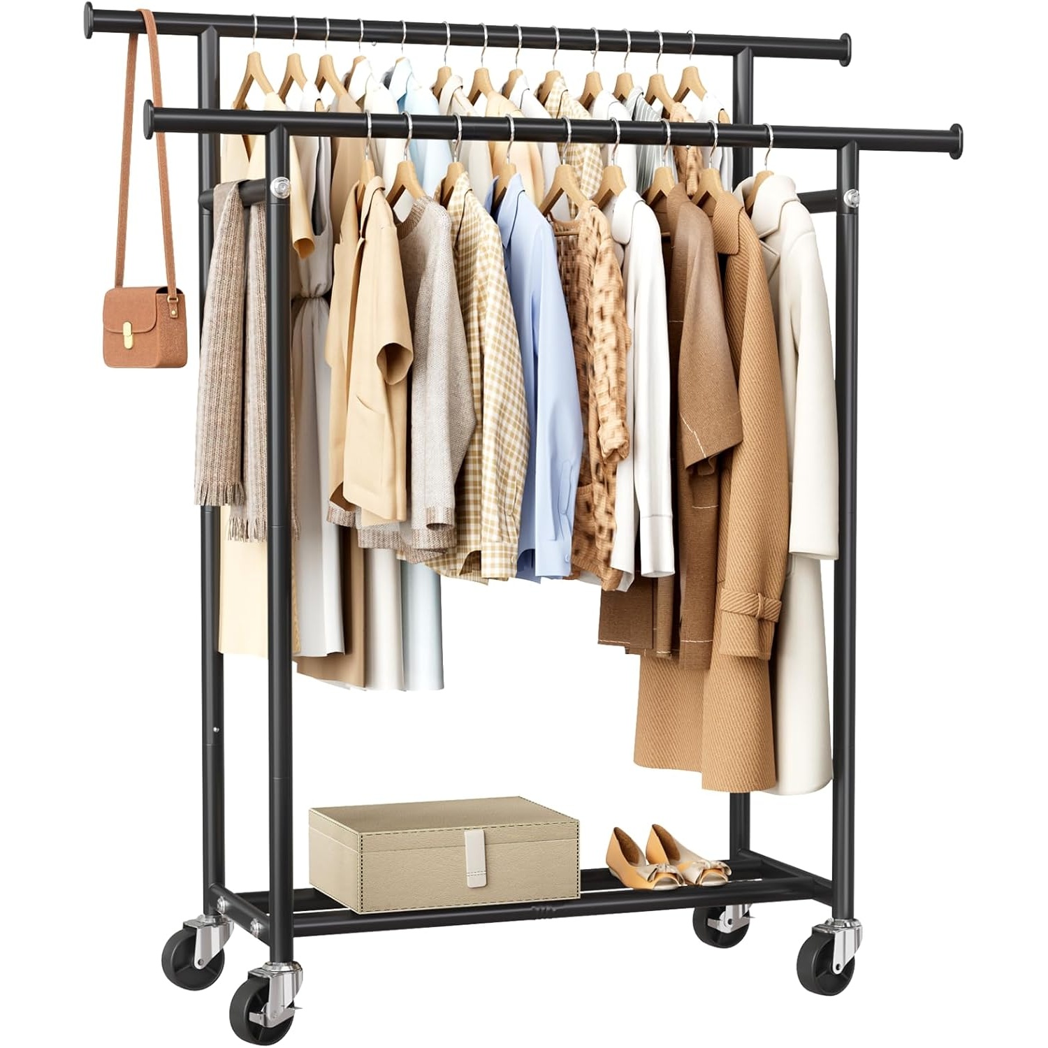 Clothes Double Rods Rolling Clothing Rack by Hyseyy for $22.79 Shipped