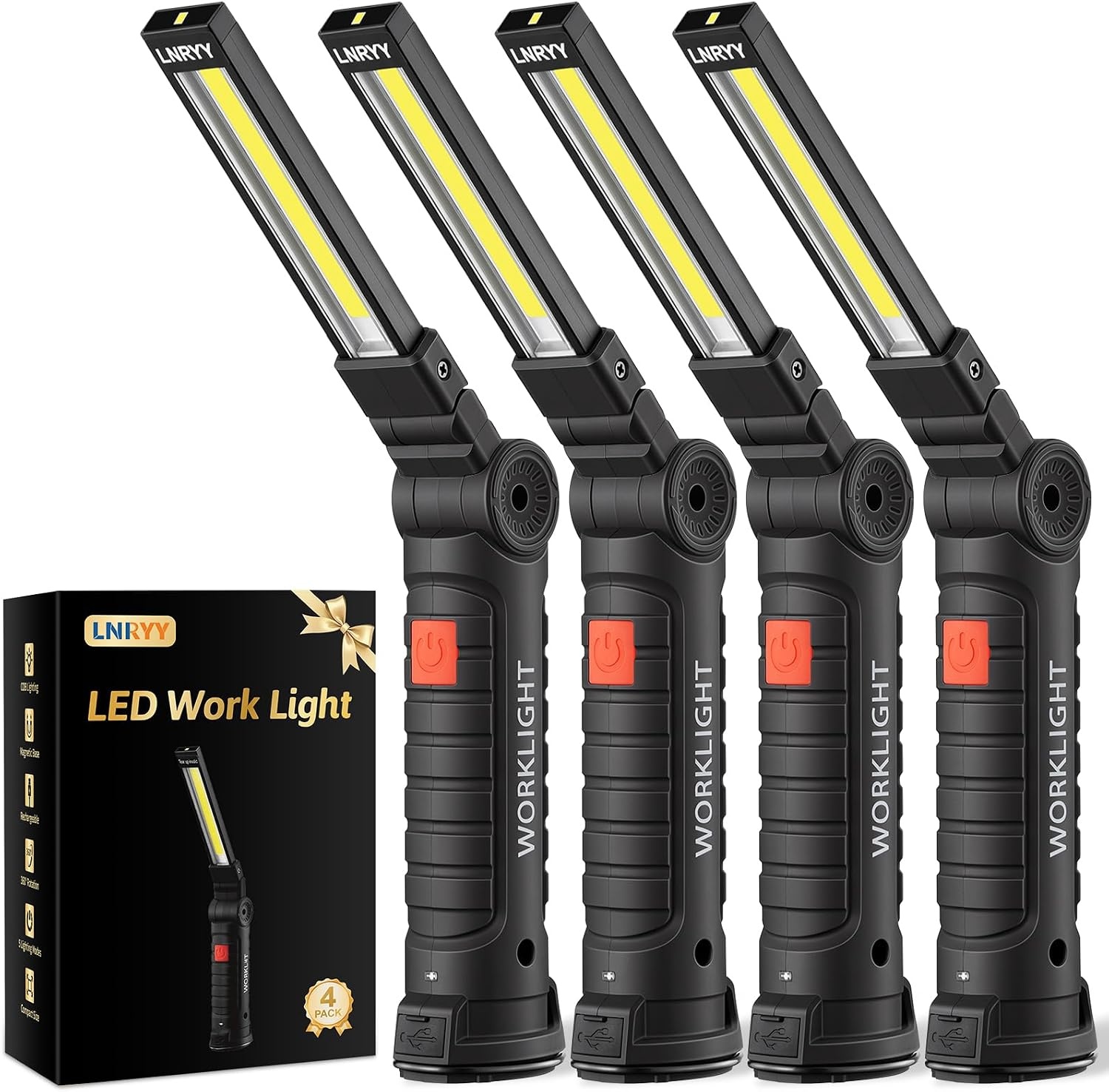 Rechargeable Magnetic LED Work Lights by Lnryy 4 Pack for $15.59
