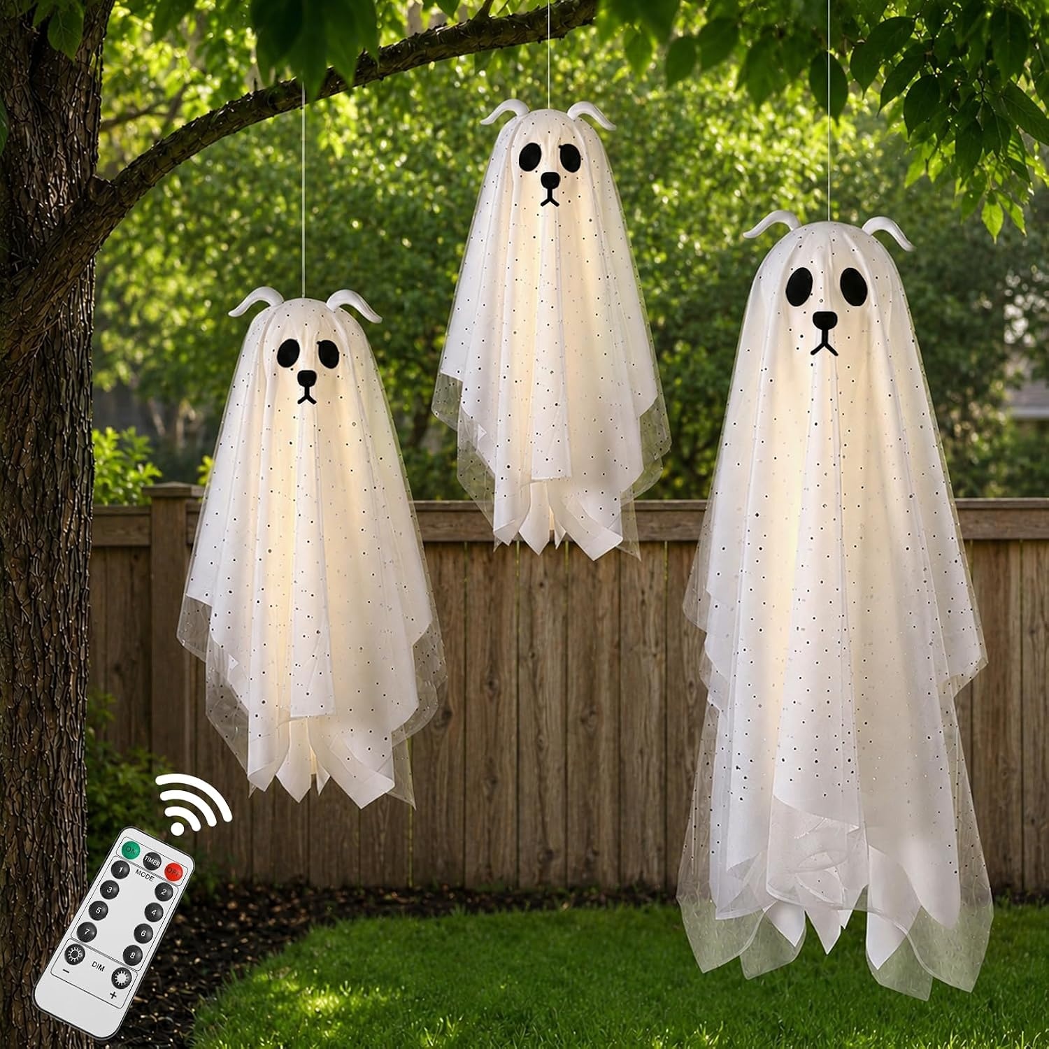 Zesua Halloween Outdoor LED Lighted Dog Ghost Hanging Decor for $12.99