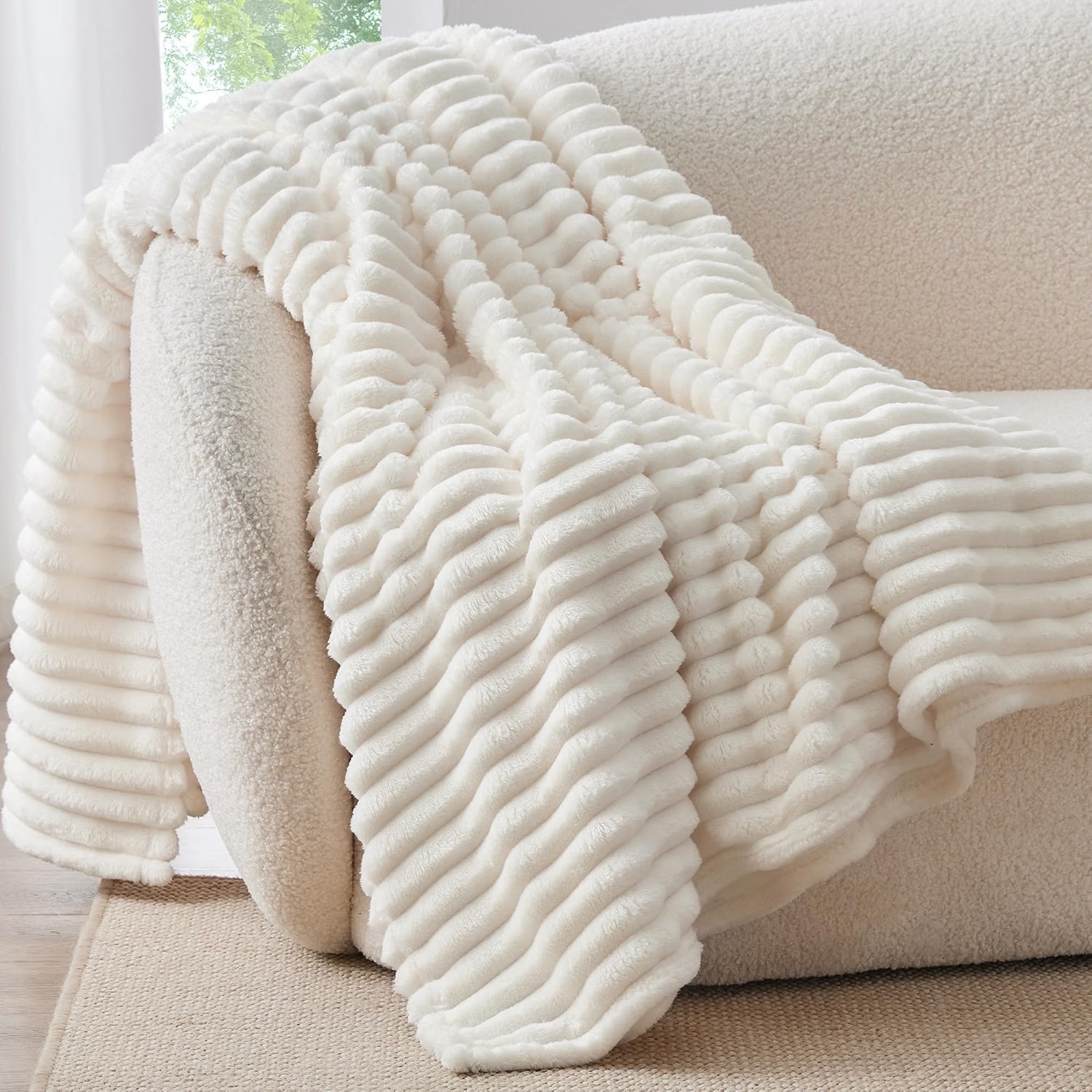 Bedelite Ribbed Fleece Throw Blanket for Couch for $7.50