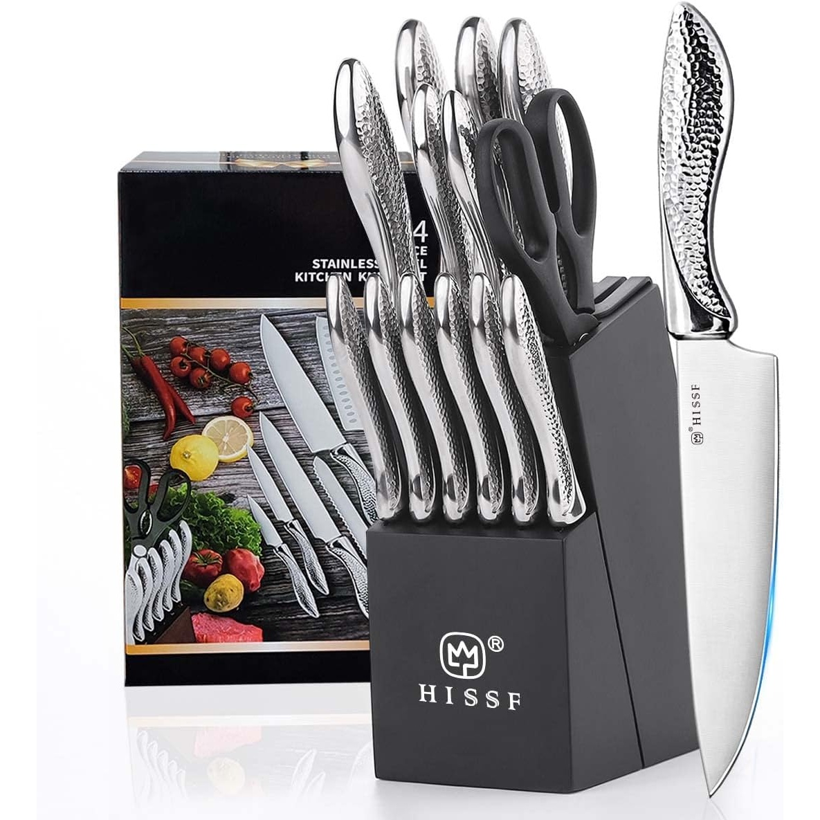Knife Set for Kitchen with Block by Hissf for $28.99 Shipped