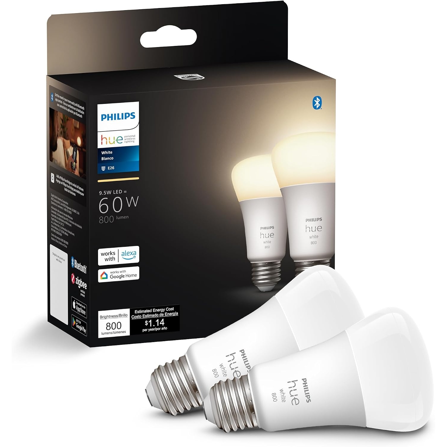Philips Hue Smart 60W A19 LED Bulb 2 Pack for $14.99